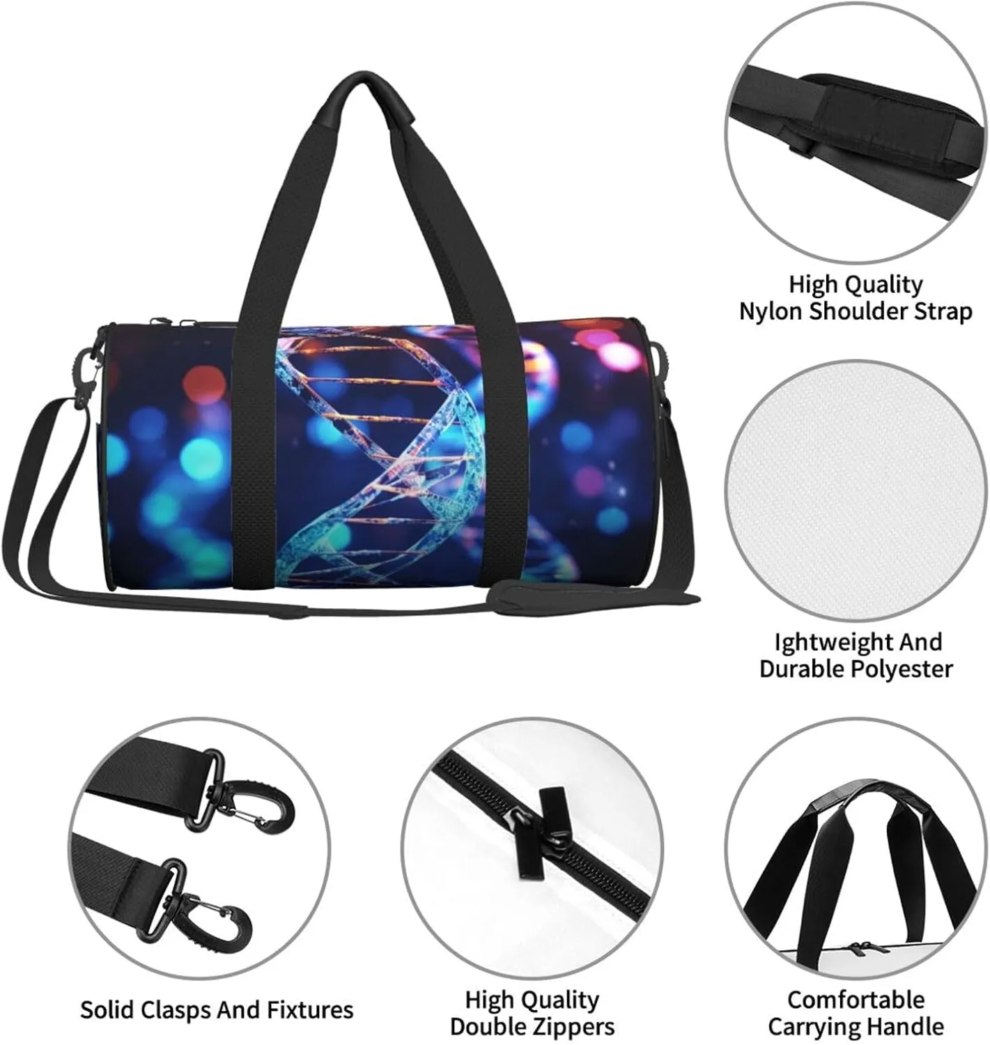 Travel Duffle Bag Weekender Bags For Men Women With Shoe Compartment Large Capacity Weekender Overnight Bag Genetic Helix Carry On Tote Bags Sport Gym Bag For Travel Yoga