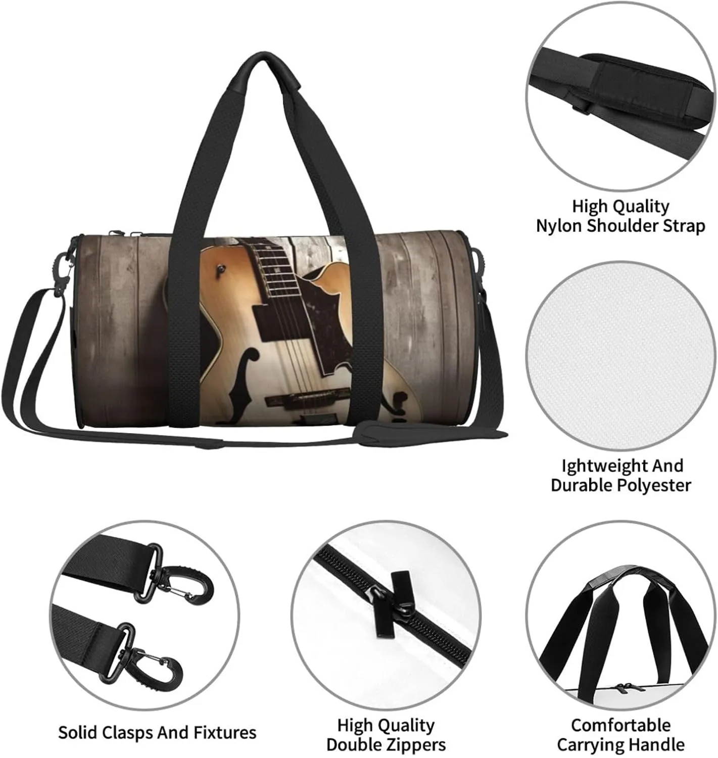 Travel Duffle Bag Weekender Bags For Men Women With Shoe Compartment Large Capacity Weekender Overnight Bag Guitar Pictures Carry On Tote Bags Sport Gym Bag For Travel Yoga