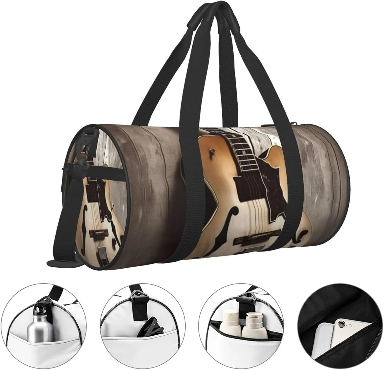 Travel Duffle Bag Weekender Bags For Men Women With Shoe Compartment Large Capacity Weekender Overnight Bag Guitar Pictures Carry On Tote Bags Sport Gym Bag For Travel Yoga