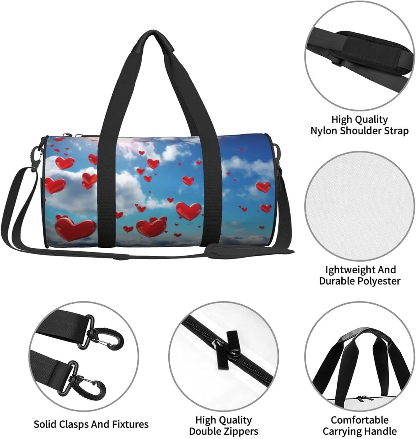 Travel Duffle Bag Weekender Bags For Men Women With Shoe Compartment Large Capacity Weekender Overnight Bag Hearts In The Sky Carry On Tote Bags Sport Gym Bag For Travel Yoga