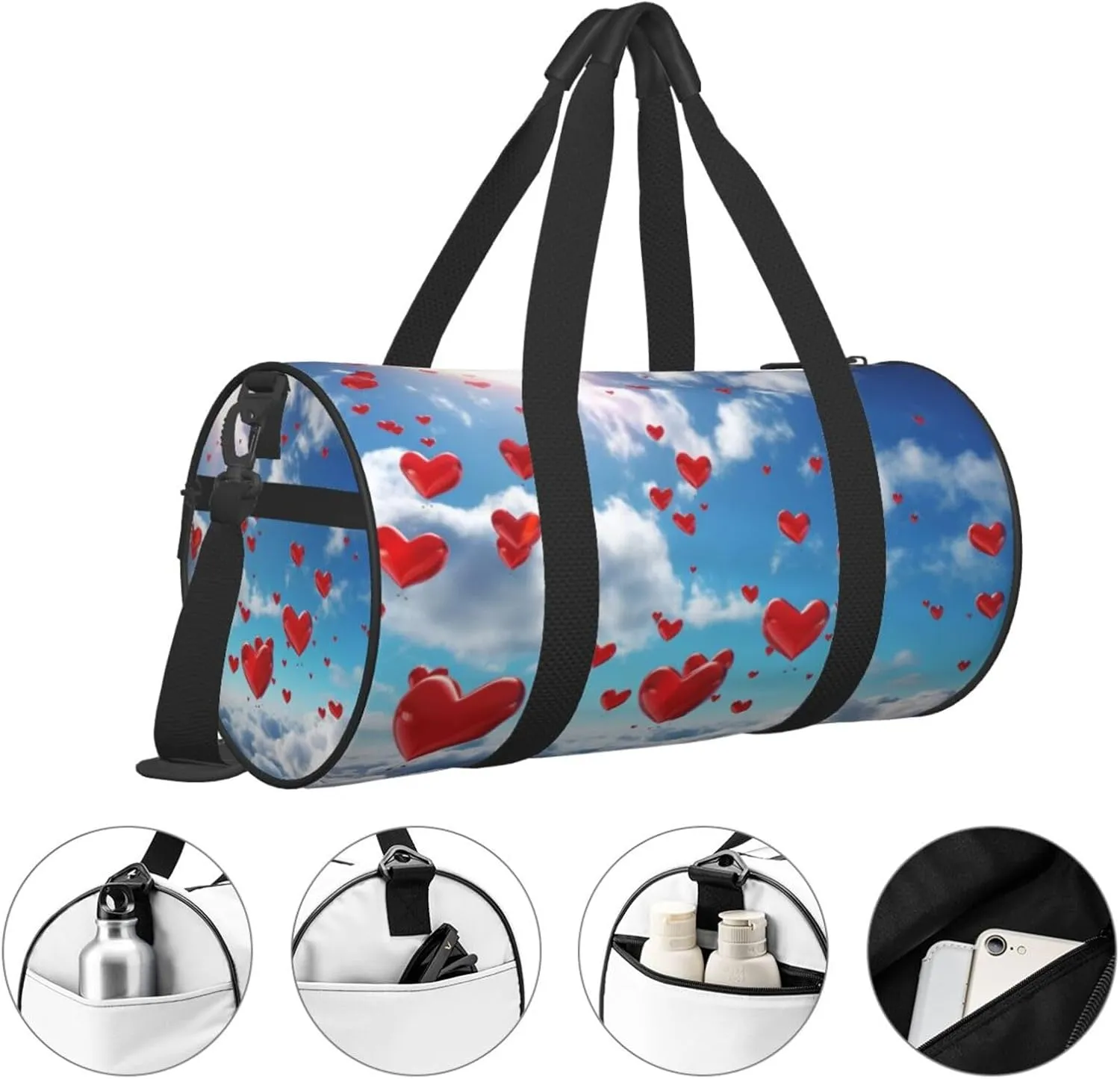 Travel Duffle Bag Weekender Bags For Men Women With Shoe Compartment Large Capacity Weekender Overnight Bag Hearts In The Sky Carry On Tote Bags Sport Gym Bag For Travel Yoga