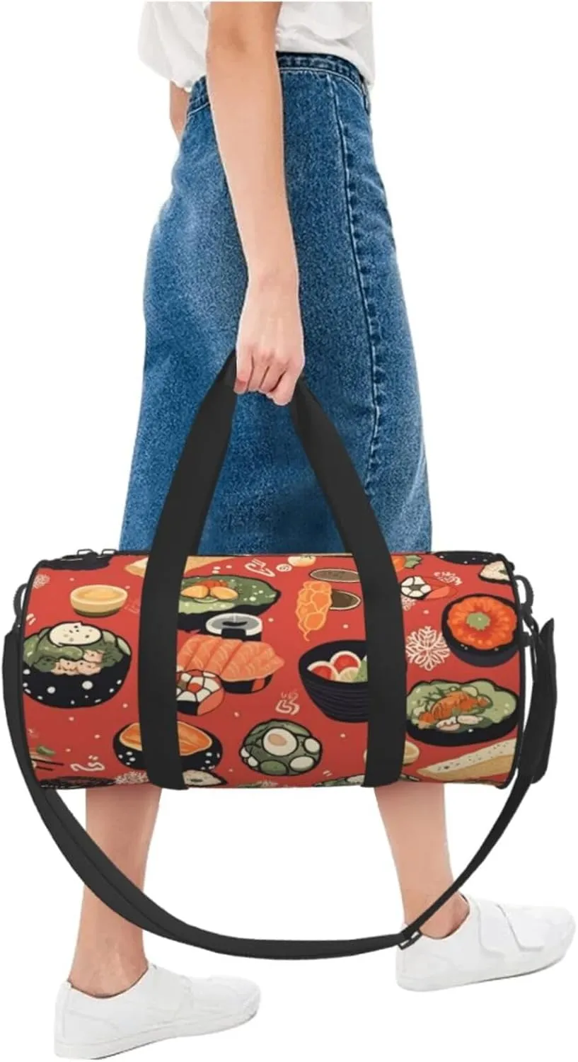 Travel Duffle Bag Weekender Bags For Men Women With Shoe Compartment Large Capacity Weekender Overnight Bag Japanese Food Pattern Carry On Tote Bags Sport Gym Bag For Travel Yoga