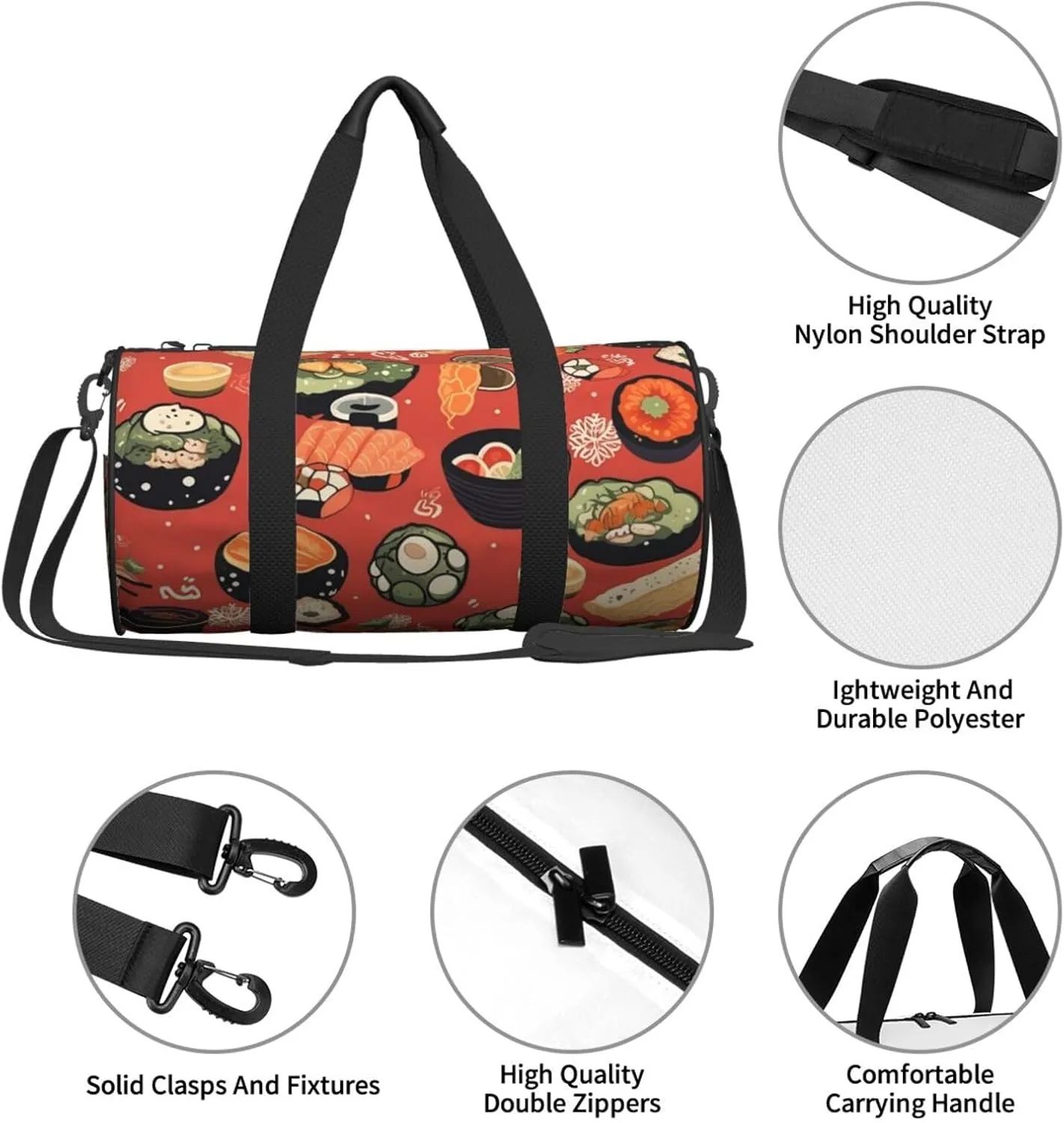 Travel Duffle Bag Weekender Bags For Men Women With Shoe Compartment Large Capacity Weekender Overnight Bag Japanese Food Pattern Carry On Tote Bags Sport Gym Bag For Travel Yoga