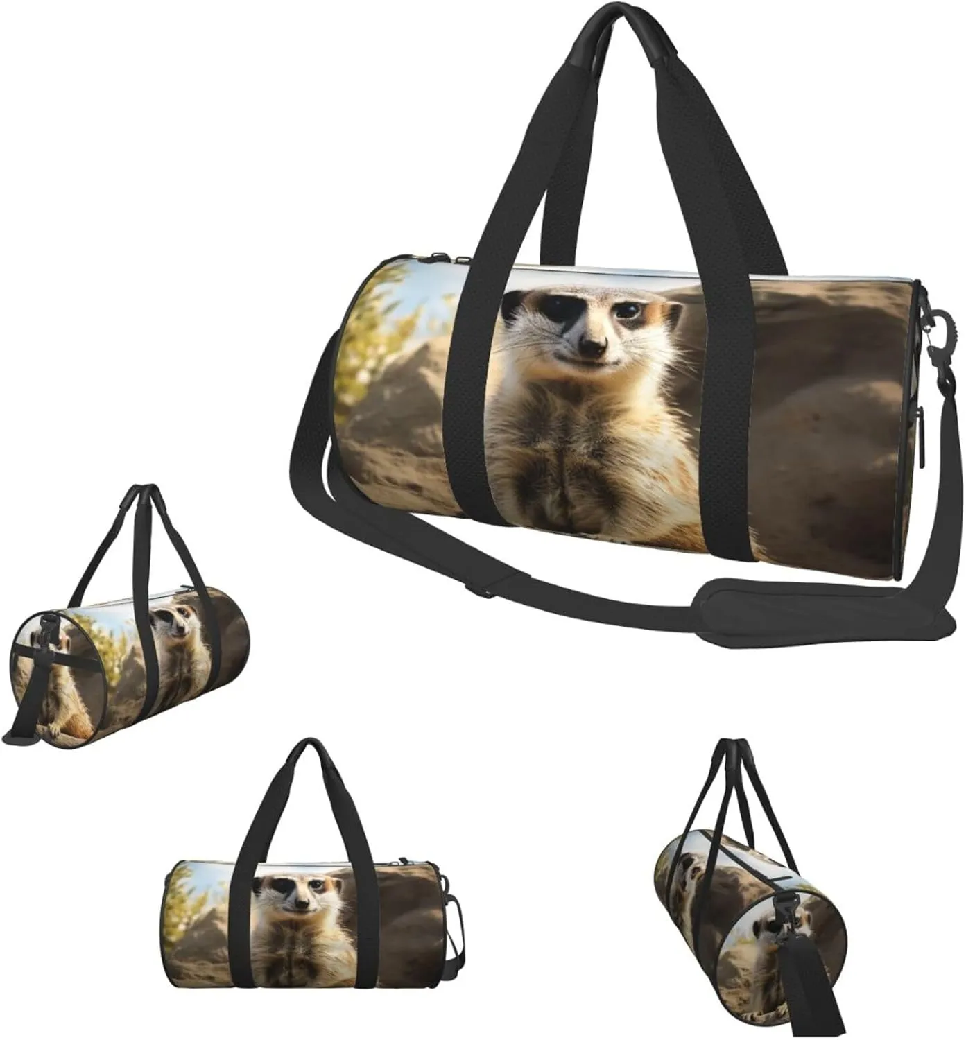 Travel Duffle Bag Weekender Bags For Men Women With Shoe Compartment Large Capacity Weekender Overnight Bag Meerkat Animal Carry On Tote Bags Sport Gym Bag For Travel Yoga