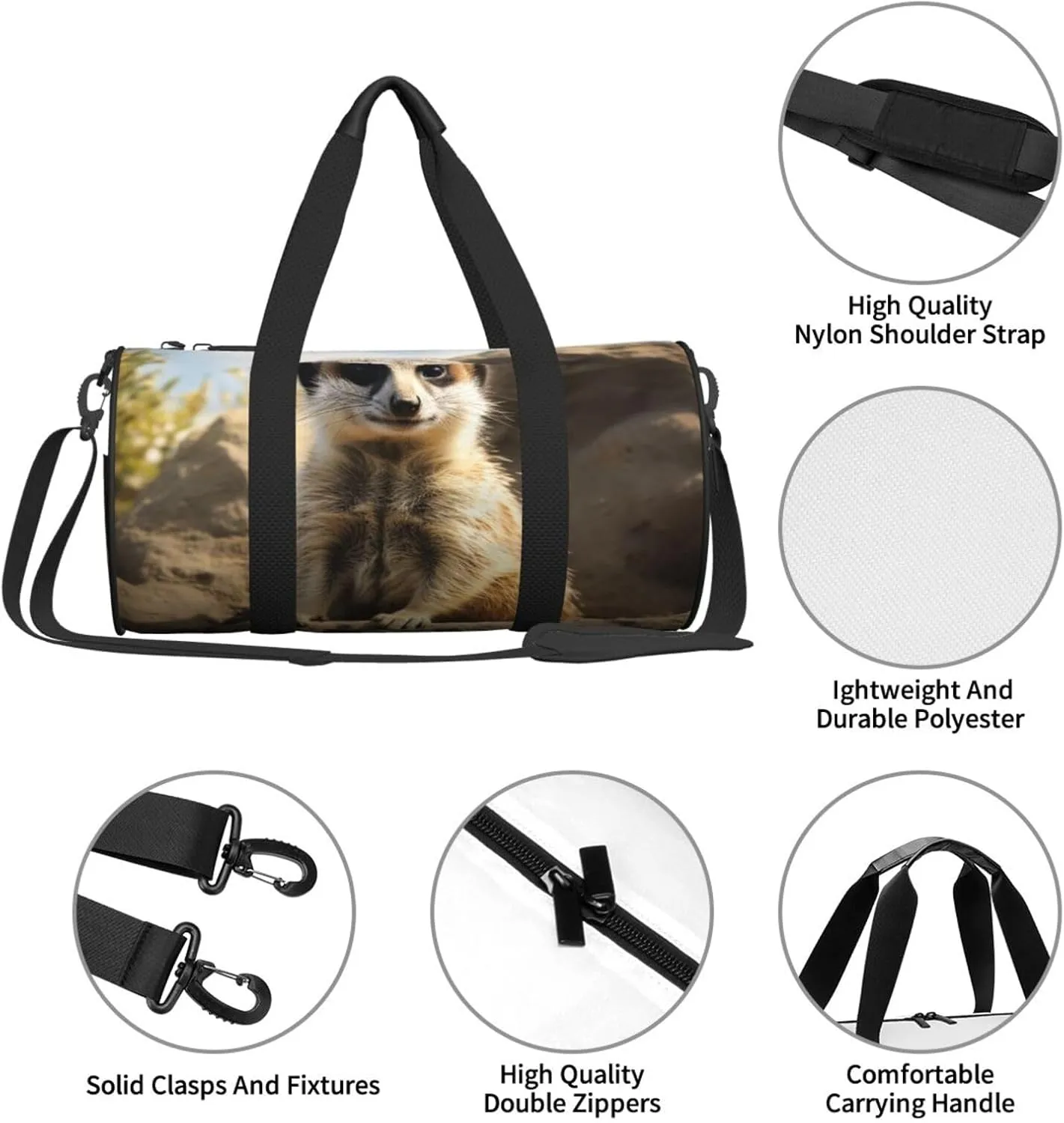 Travel Duffle Bag Weekender Bags For Men Women With Shoe Compartment Large Capacity Weekender Overnight Bag Meerkat Animal Carry On Tote Bags Sport Gym Bag For Travel Yoga