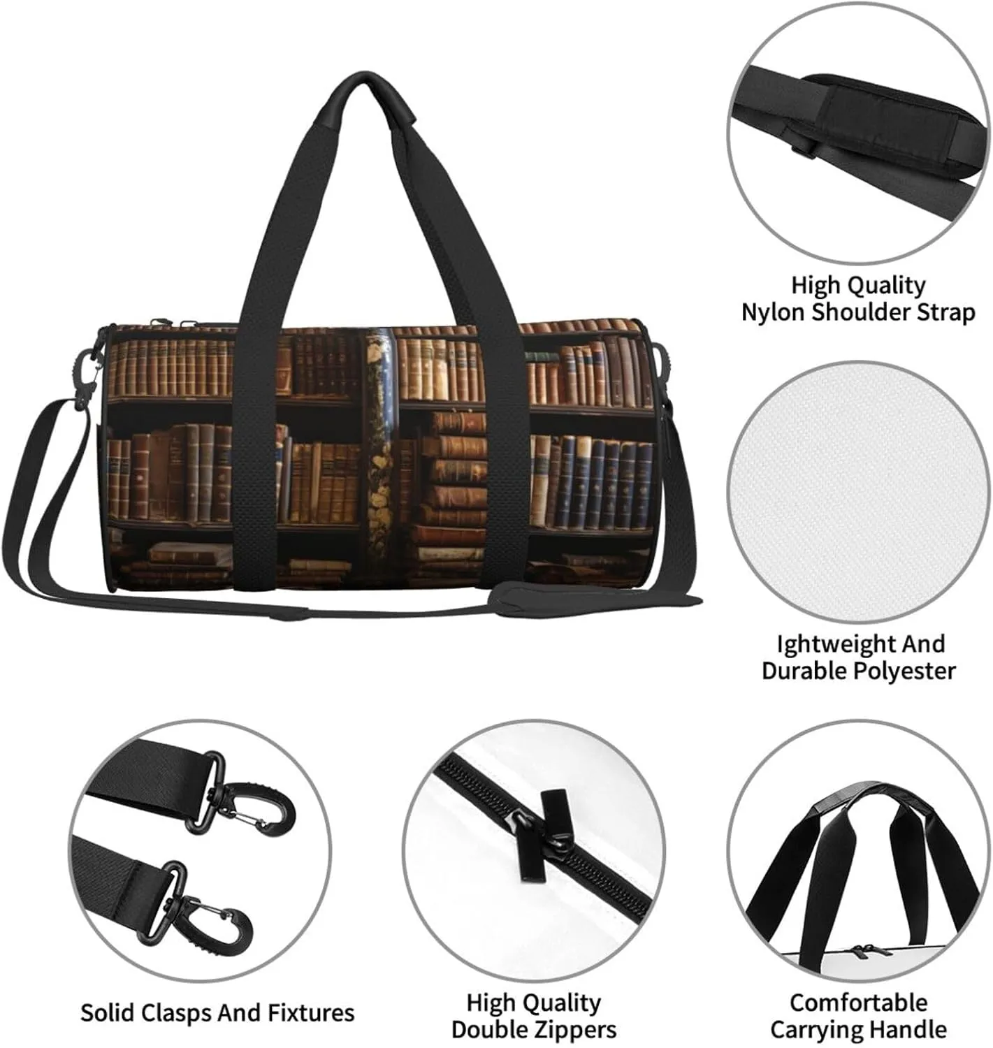Travel Duffle Bag Weekender Bags For Men Women With Shoe Compartment Large Capacity Weekender Overnight Bag Old Books In Library Carry On Tote Bags Sport Gym Bag For Travel Yoga