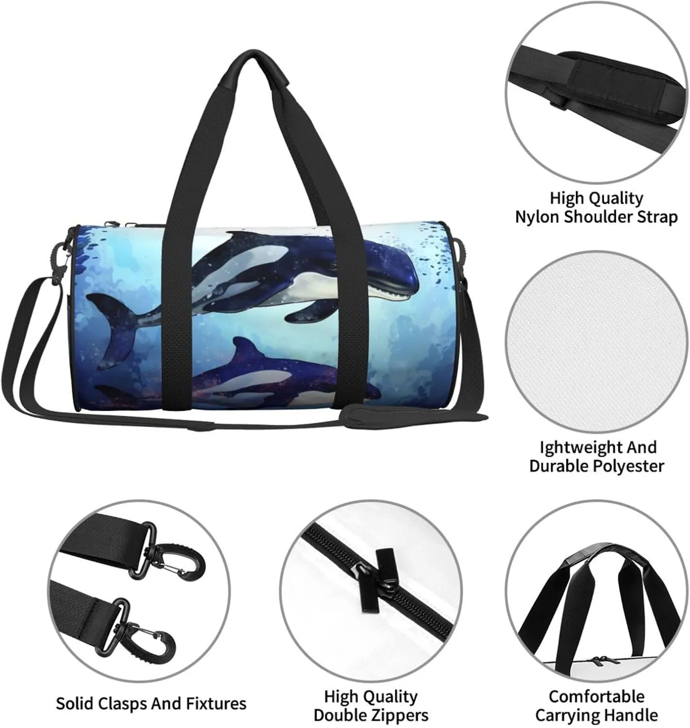 Travel Duffle Bag Weekender Bags for Men Women with Shoe Compartment Large Capacity Weekender Overnight Bag Orca Killer Whale Carry On Tote Bags Sport Gym Bag for Travel Yoga