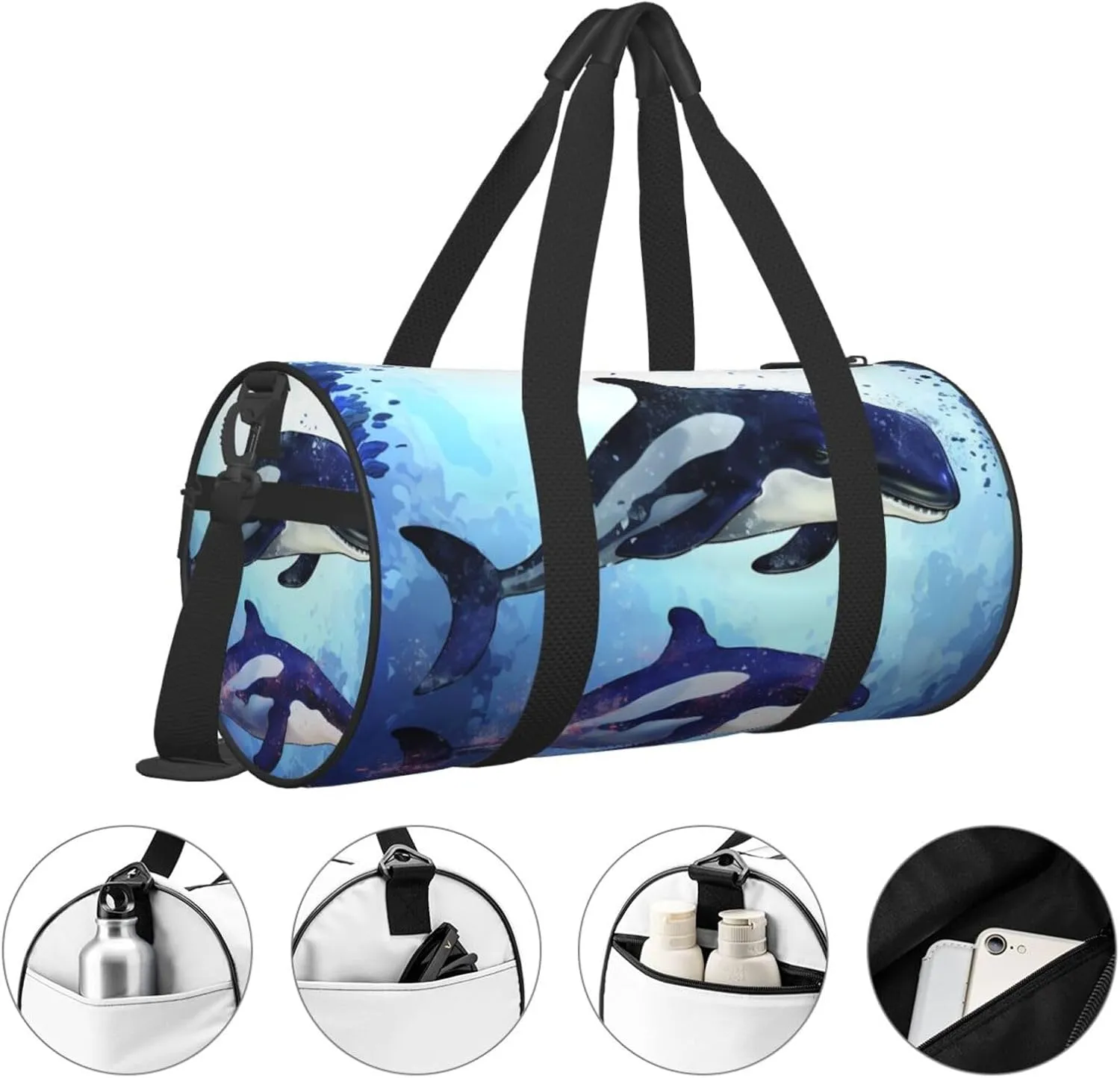 Travel Duffle Bag Weekender Bags for Men Women with Shoe Compartment Large Capacity Weekender Overnight Bag Orca Killer Whale Carry On Tote Bags Sport Gym Bag for Travel Yoga