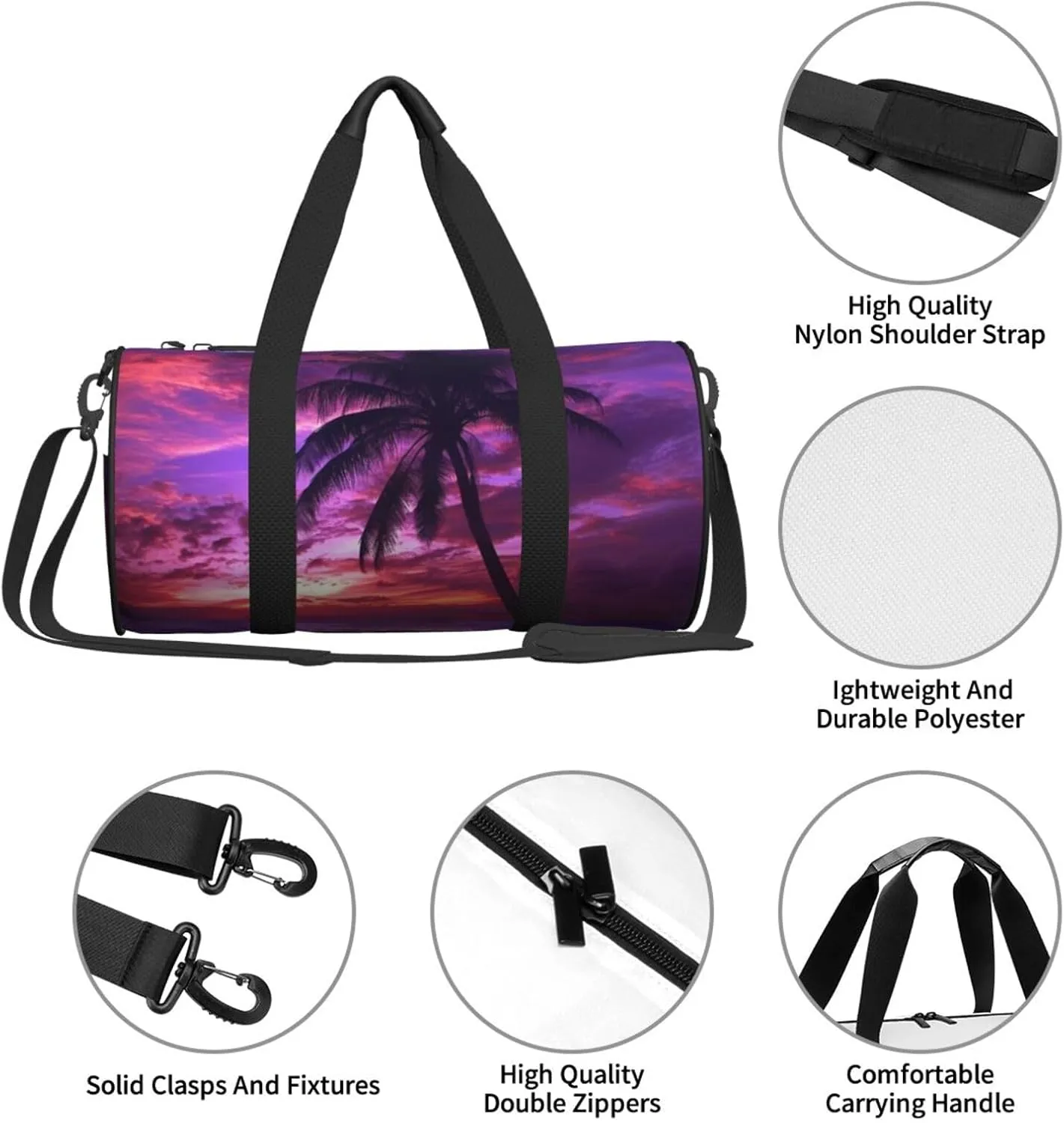 Travel Duffle Bag Weekender Bags For Men Women With Shoe Compartment Large Capacity Weekender Overnight Bag Palm Tree Purple Sunset Carry On Tote Bags Sport Gym Bag For Travel Yoga