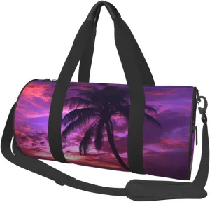 Travel Duffle Bag Weekender Bags For Men Women With Shoe Compartment Large Capacity Weekender Overnight Bag Palm Tree Purple Sunset Carry On Tote Bags Sport Gym Bag For Travel Yoga