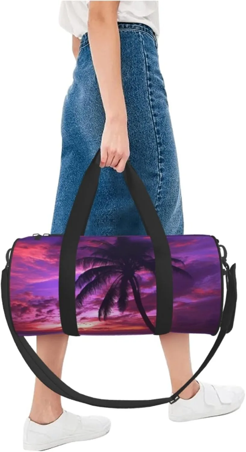 Travel Duffle Bag Weekender Bags For Men Women With Shoe Compartment Large Capacity Weekender Overnight Bag Palm Tree Purple Sunset Carry On Tote Bags Sport Gym Bag For Travel Yoga