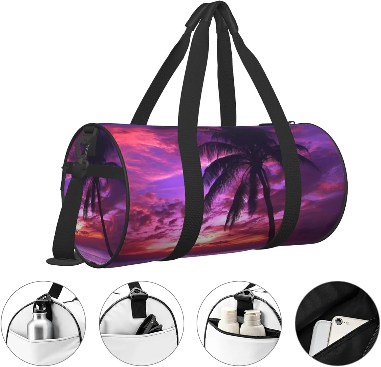 Travel Duffle Bag Weekender Bags For Men Women With Shoe Compartment Large Capacity Weekender Overnight Bag Palm Tree Purple Sunset Carry On Tote Bags Sport Gym Bag For Travel Yoga