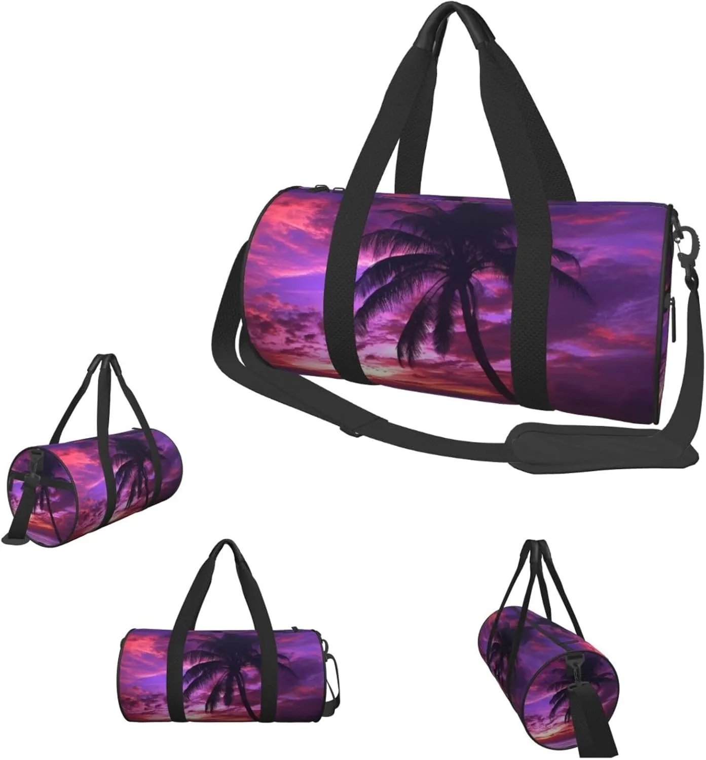 Travel Duffle Bag Weekender Bags For Men Women With Shoe Compartment Large Capacity Weekender Overnight Bag Palm Tree Purple Sunset Carry On Tote Bags Sport Gym Bag For Travel Yoga