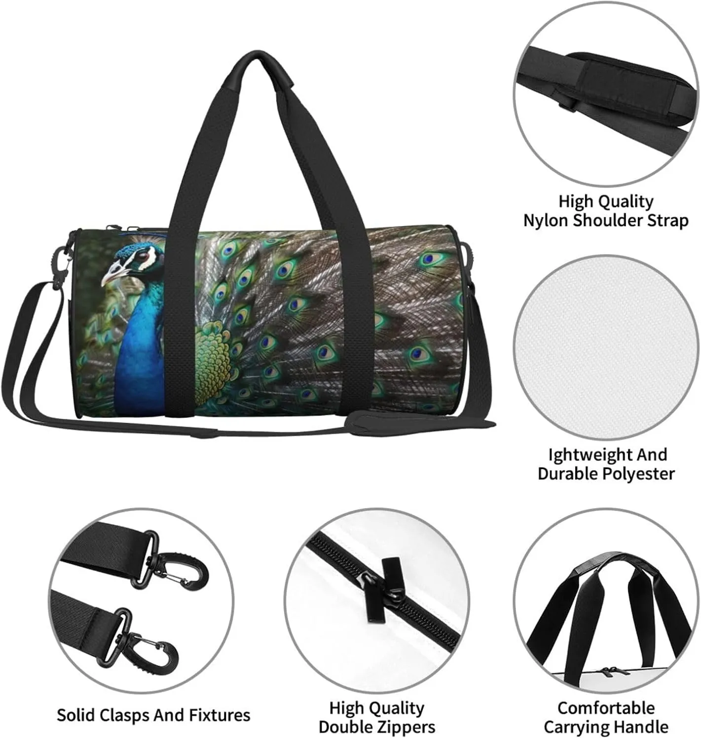 Travel Duffle Bag Weekender Bags For Men Women With Shoe Compartment Large Capacity Weekender Overnight Bag Peacock Carry On Tote Bags Sport Gym Bag For Travel Yoga