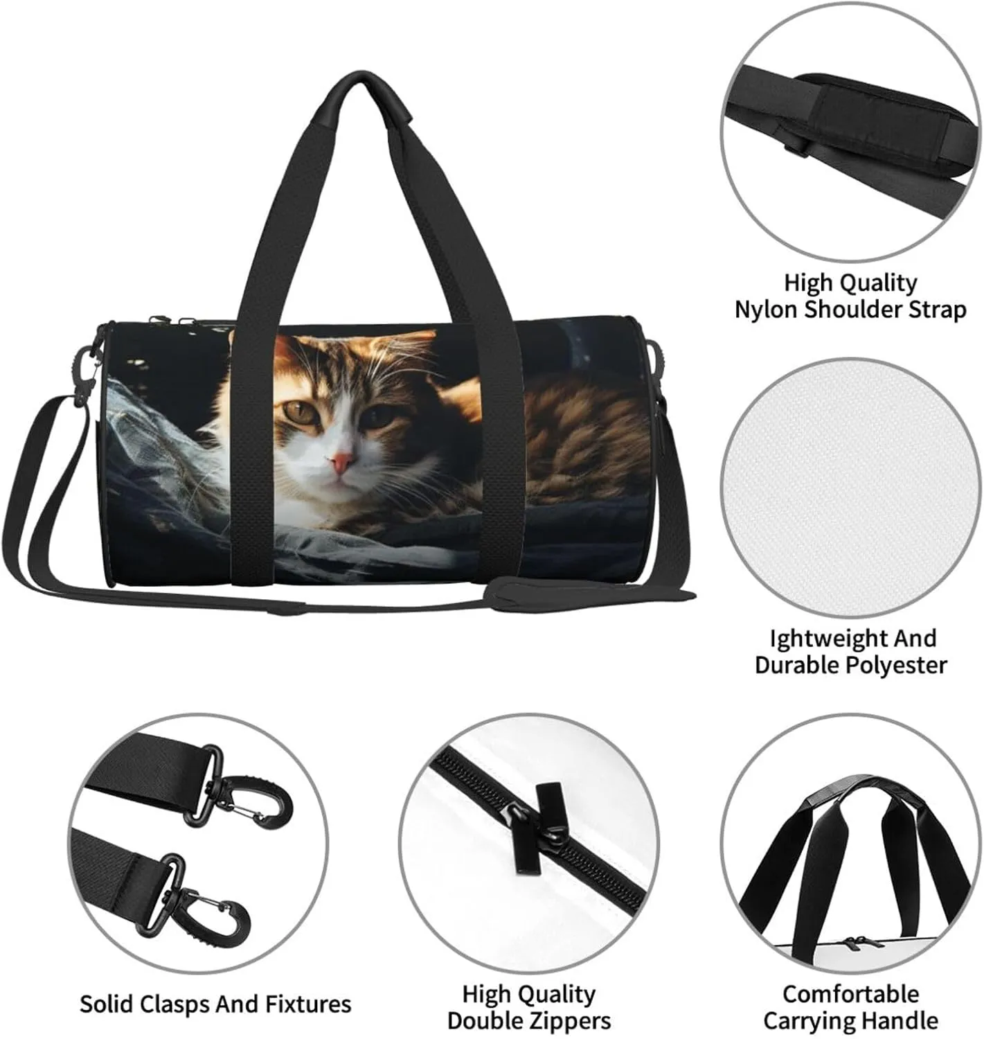 Travel Duffle Bag Weekender Bags for Men Women with Shoe Compartment Large Capacity Weekender Overnight Bag Resting Cat Carry On Tote Bags Sport Gym Bag for Travel Yoga
