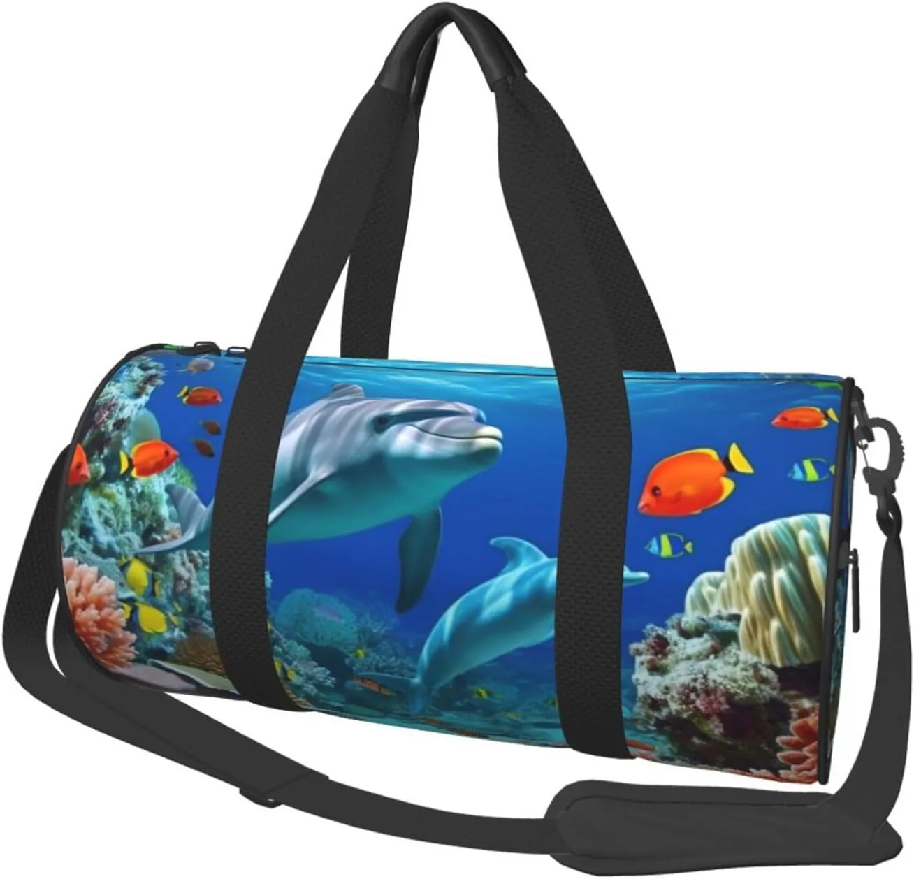 Travel Duffle Bag Weekender Bags for Men Women with Shoe Compartment Large Capacity Weekender Overnight Bag Seabed Coral Fish Dolphins Carry On Tote Bags Sport Gym Bag for Travel Yoga, Black, One Size