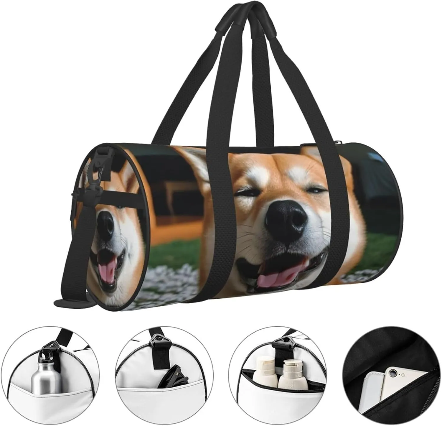 Travel Duffle Bag Weekender Bags for Men Women with Shoe Compartment Large Capacity Weekender Overnight Bag Shiba Inu Smile Tongue Out Carry On Tote Bags Sport Gym Bag for Travel Yoga