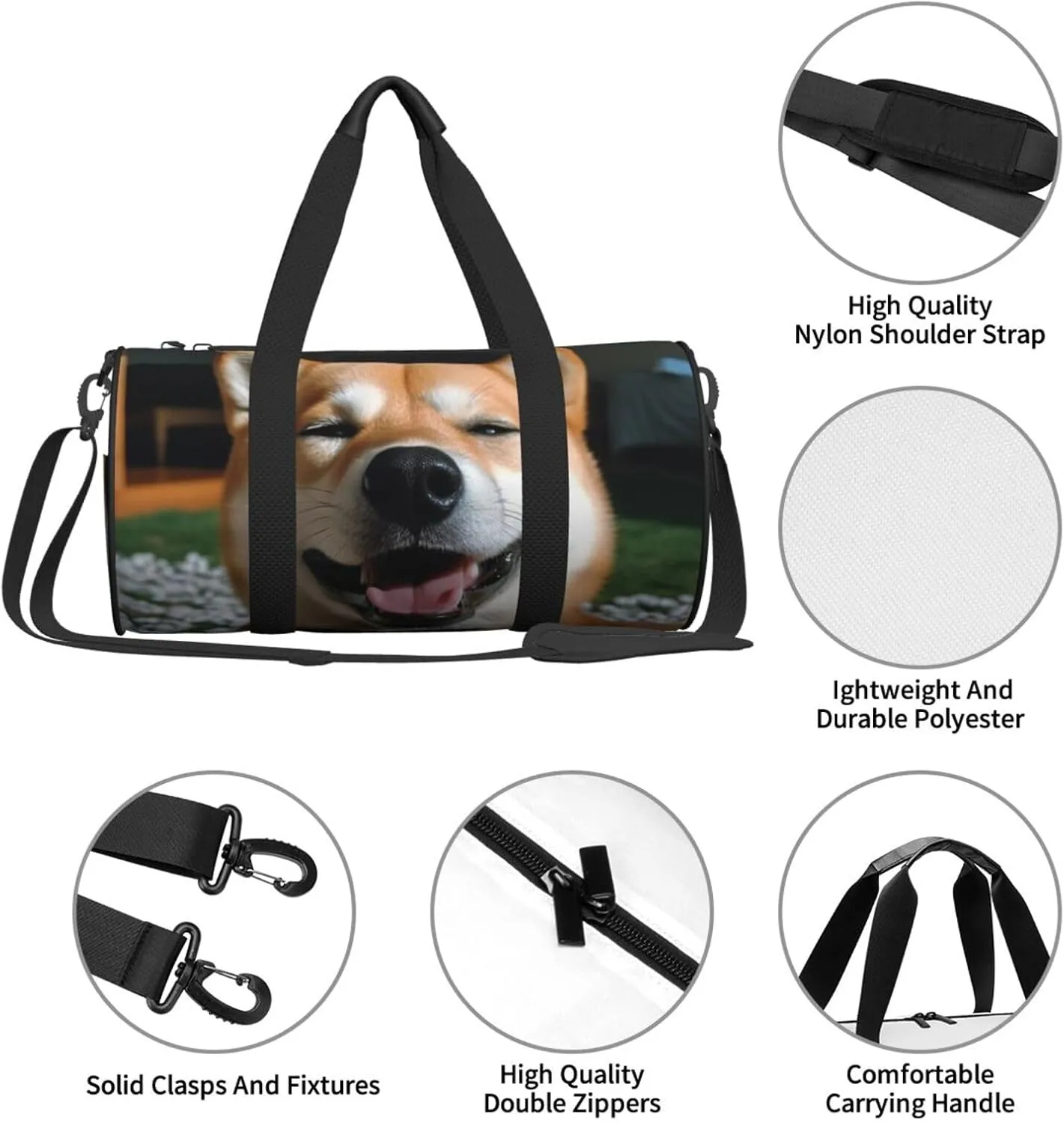Travel Duffle Bag Weekender Bags for Men Women with Shoe Compartment Large Capacity Weekender Overnight Bag Shiba Inu Smile Tongue Out Carry On Tote Bags Sport Gym Bag for Travel Yoga