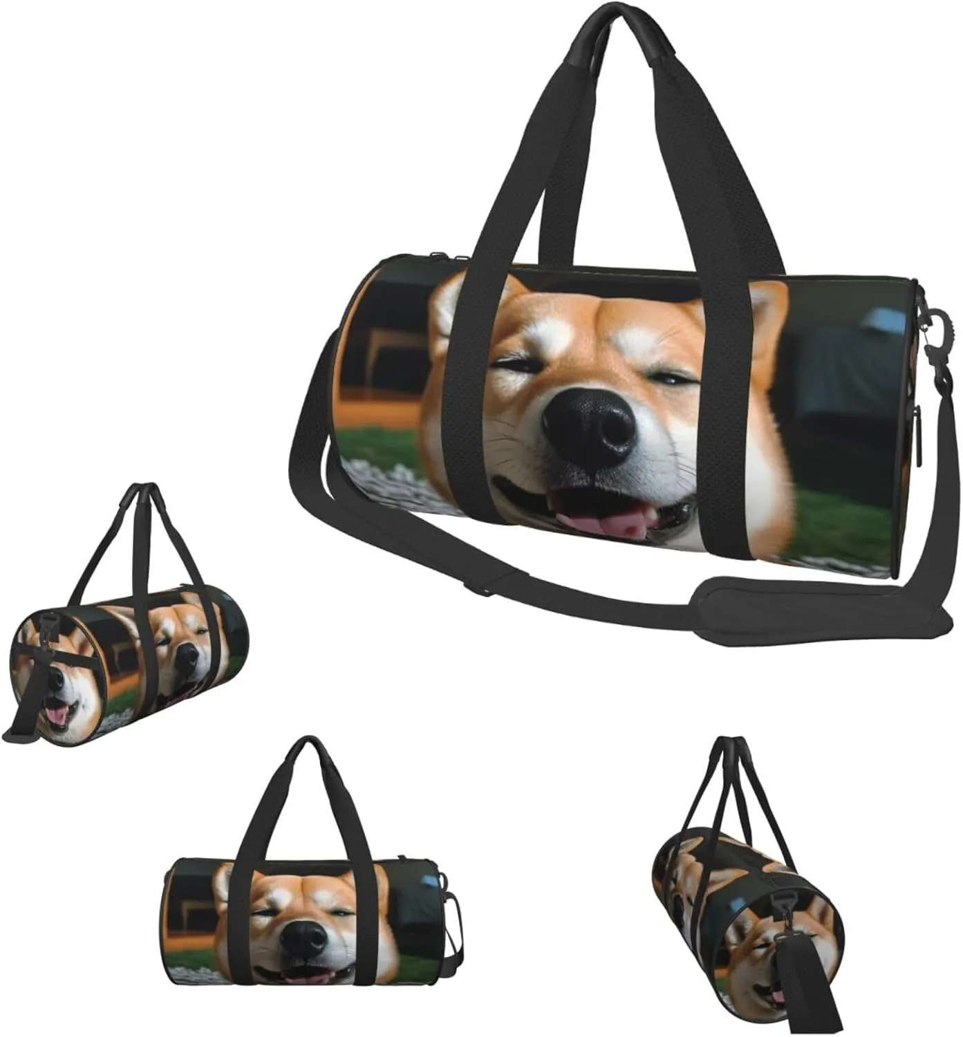 Travel Duffle Bag Weekender Bags for Men Women with Shoe Compartment Large Capacity Weekender Overnight Bag Shiba Inu Smile Tongue Out Carry On Tote Bags Sport Gym Bag for Travel Yoga