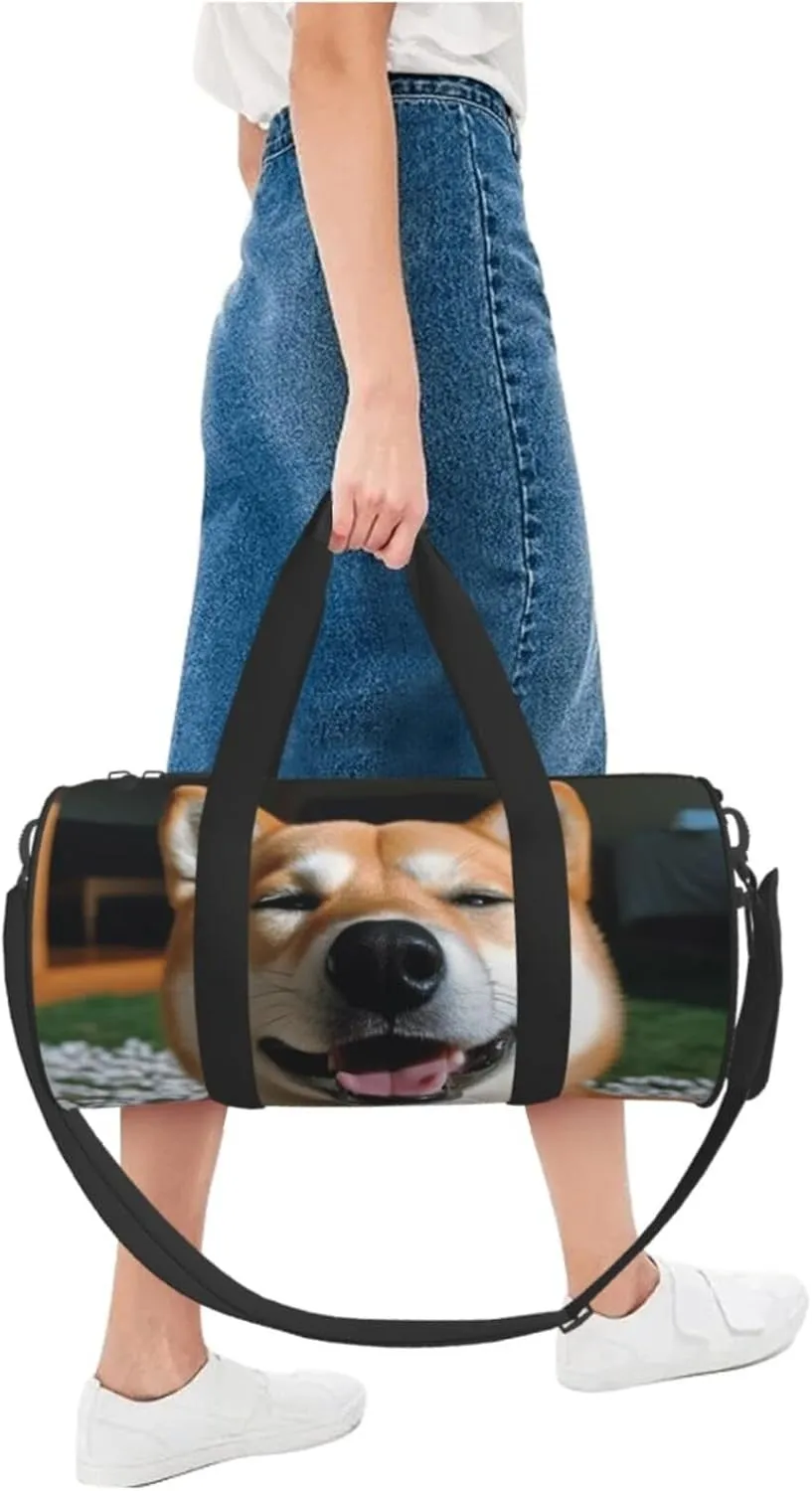 Travel Duffle Bag Weekender Bags for Men Women with Shoe Compartment Large Capacity Weekender Overnight Bag Shiba Inu Smile Tongue Out Carry On Tote Bags Sport Gym Bag for Travel Yoga