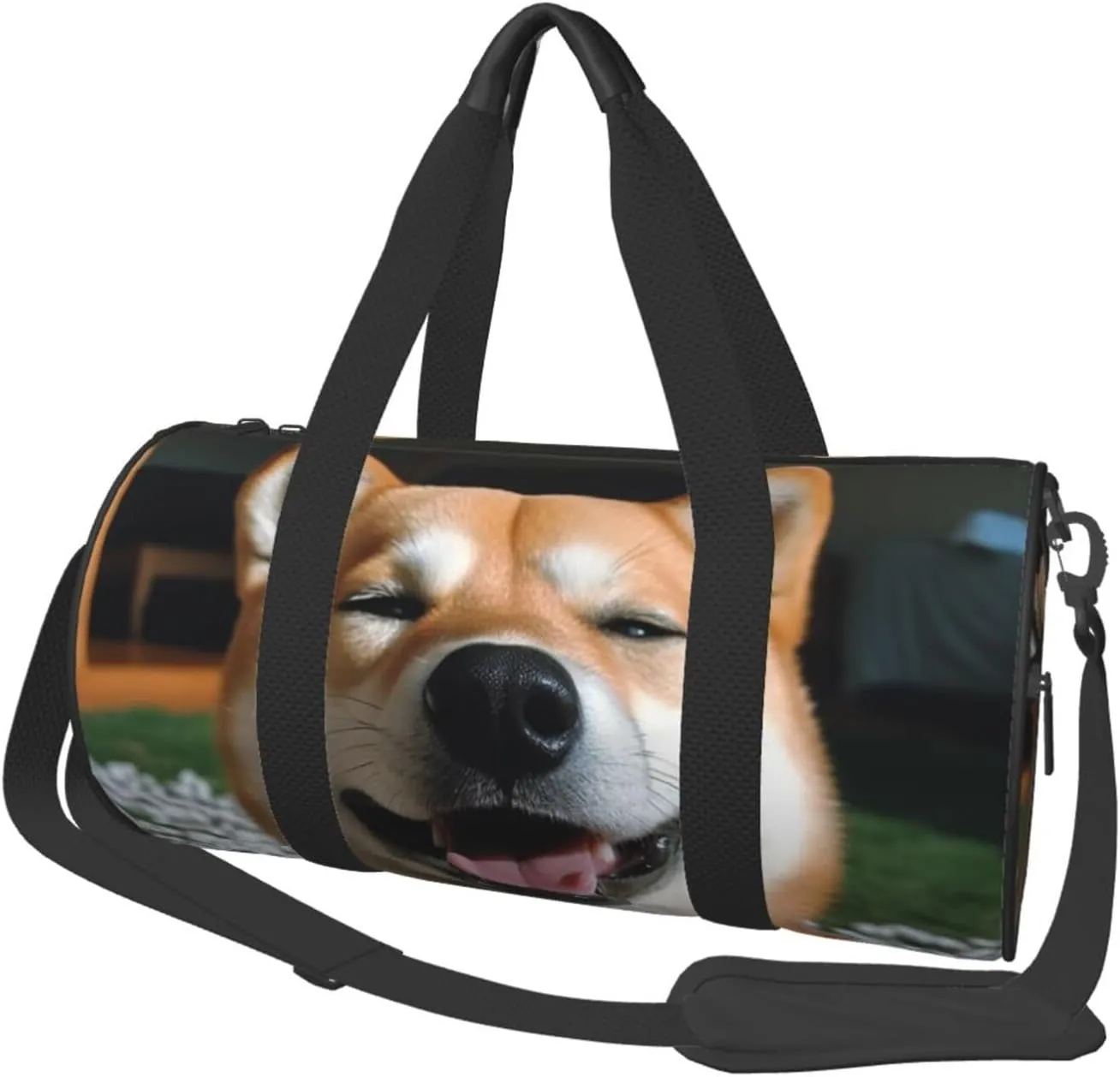 Travel Duffle Bag Weekender Bags for Men Women with Shoe Compartment Large Capacity Weekender Overnight Bag Shiba Inu Smile Tongue Out Carry On Tote Bags Sport Gym Bag for Travel Yoga