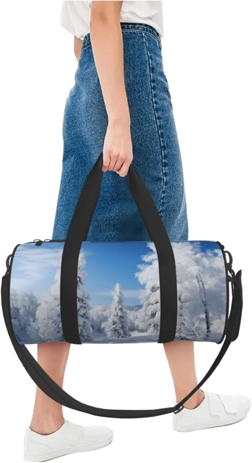 Travel Duffle Bag Weekender Bags For Men Women With Shoe Compartment Large Capacity Weekender Overnight Bag Snow-Covered Winter Trees Carry On Tote Bags Sport Gym Bag For Travel Yoga