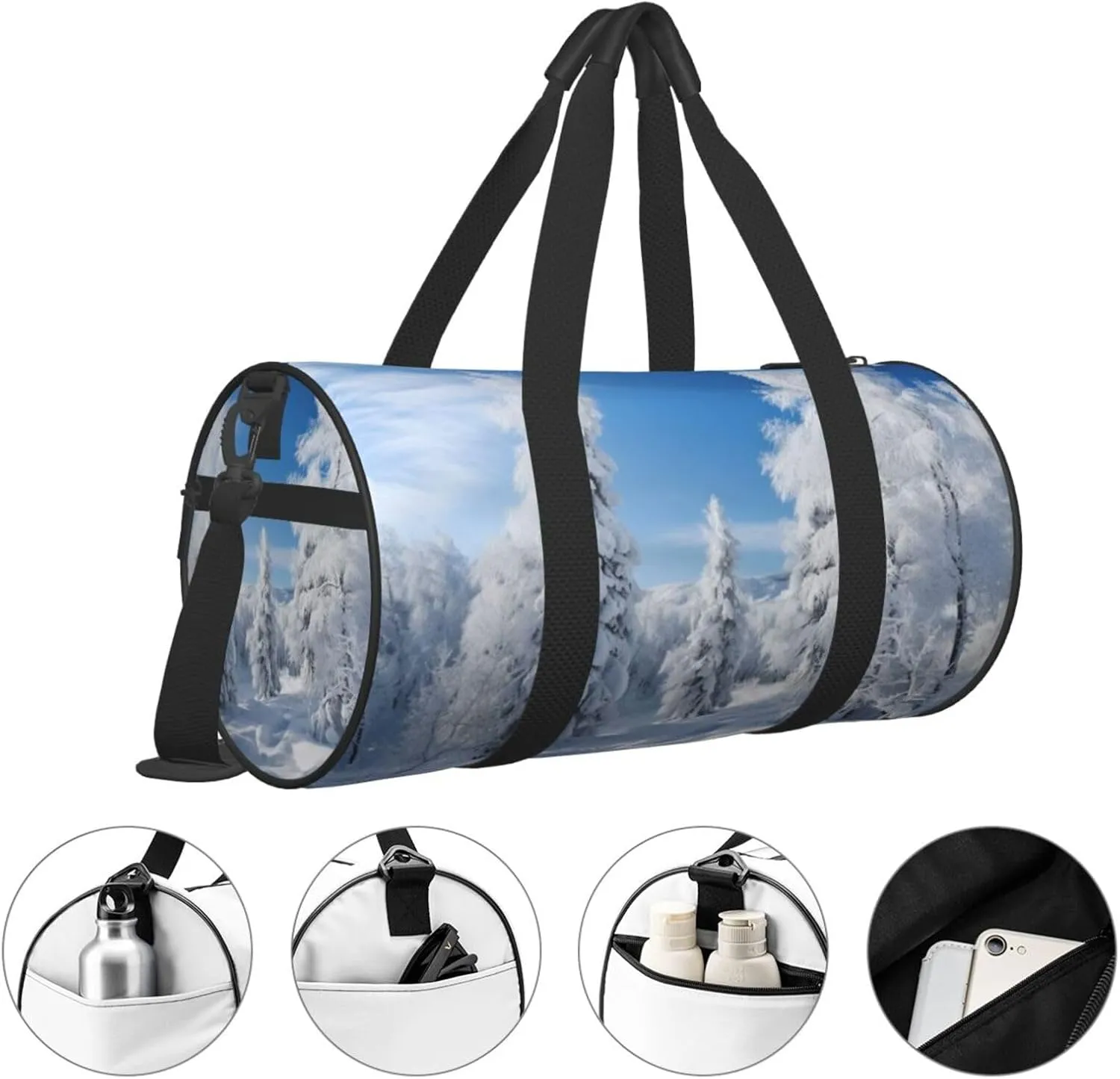 Travel Duffle Bag Weekender Bags For Men Women With Shoe Compartment Large Capacity Weekender Overnight Bag Snow-Covered Winter Trees Carry On Tote Bags Sport Gym Bag For Travel Yoga