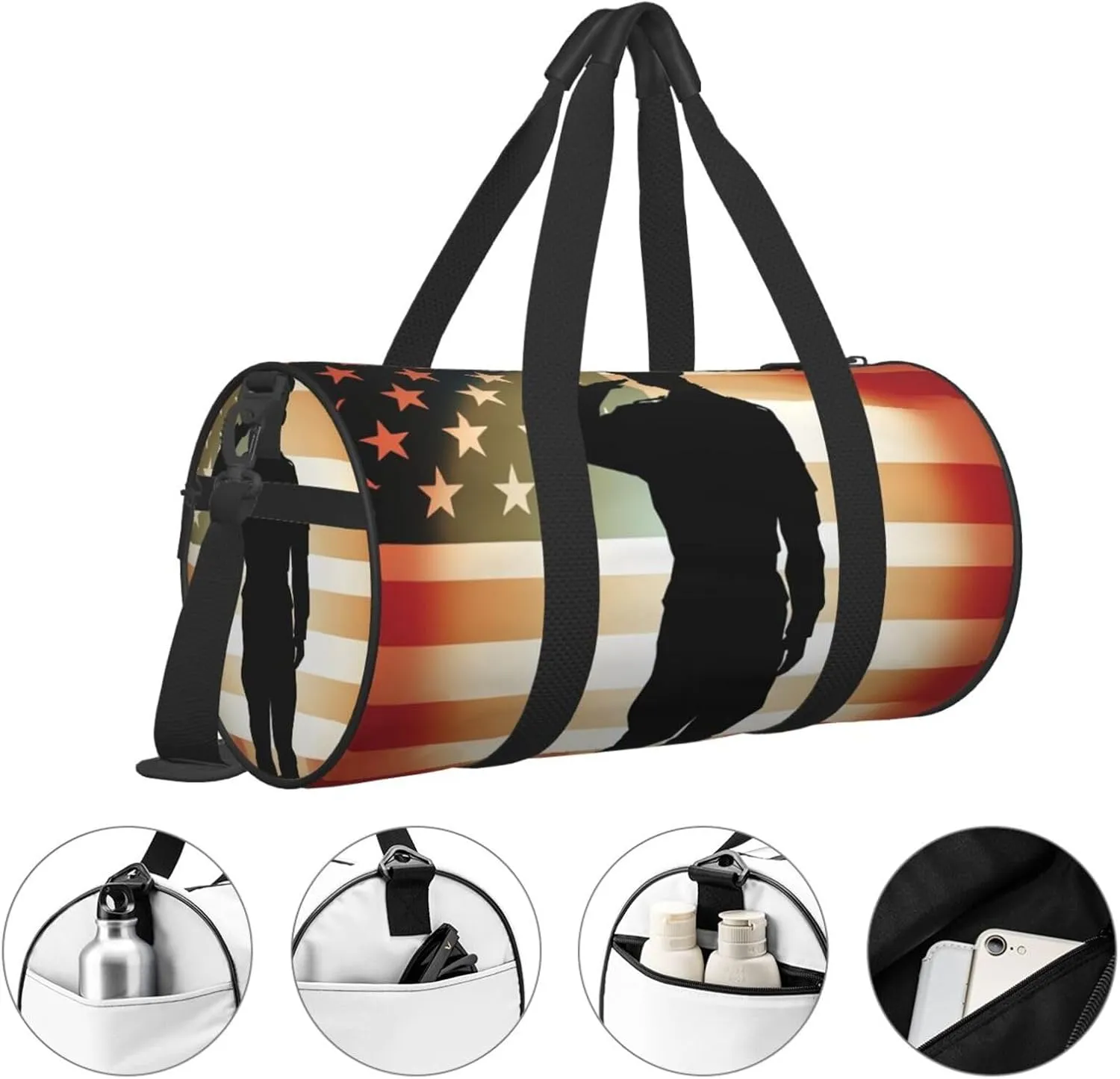 Travel Duffle Bag Weekender Bags for Men Women with Shoe Compartment Large Capacity Weekender Overnight Bag Thank You Soldier Saluting America Flag Carry On Tote Bags Sport Gym Bag for Travel Yoga