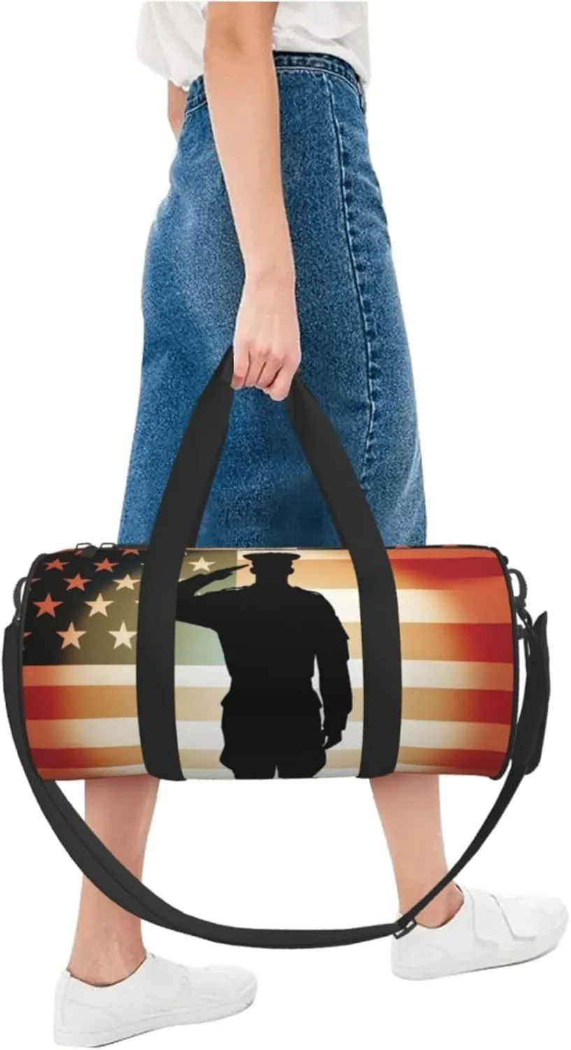Travel Duffle Bag Weekender Bags for Men Women with Shoe Compartment Large Capacity Weekender Overnight Bag Thank You Soldier Saluting America Flag Carry On Tote Bags Sport Gym Bag for Travel Yoga