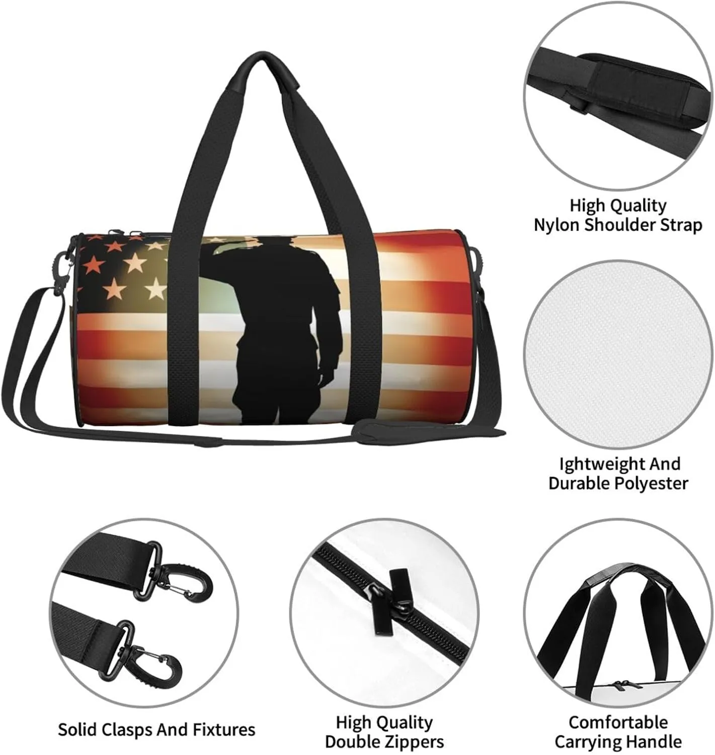 Travel Duffle Bag Weekender Bags for Men Women with Shoe Compartment Large Capacity Weekender Overnight Bag Thank You Soldier Saluting America Flag Carry On Tote Bags Sport Gym Bag for Travel Yoga