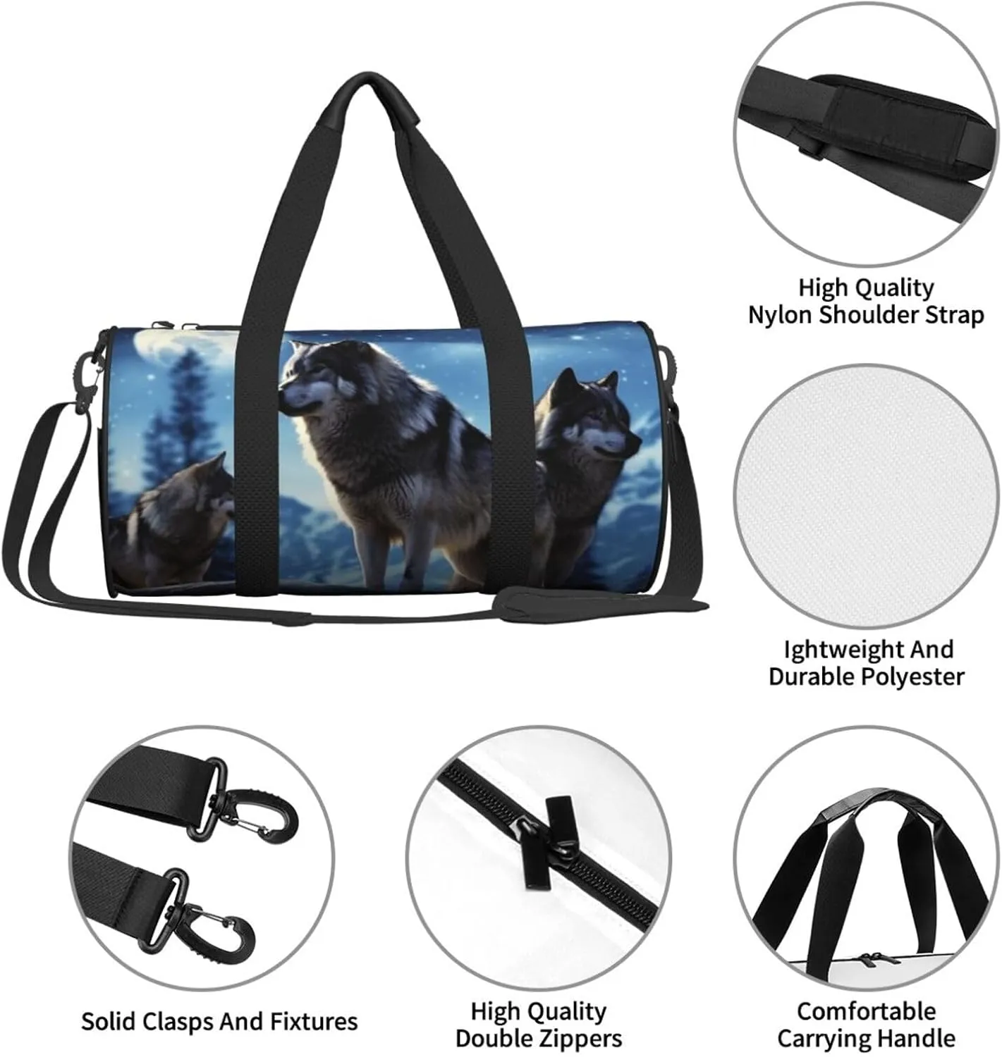 Travel Duffle Bag Weekender Bags For Men Women With Shoe Compartment Large Capacity Weekender Overnight Bag Wolfs Carry On Tote Bags Sport Gym Bag For Travel Yoga