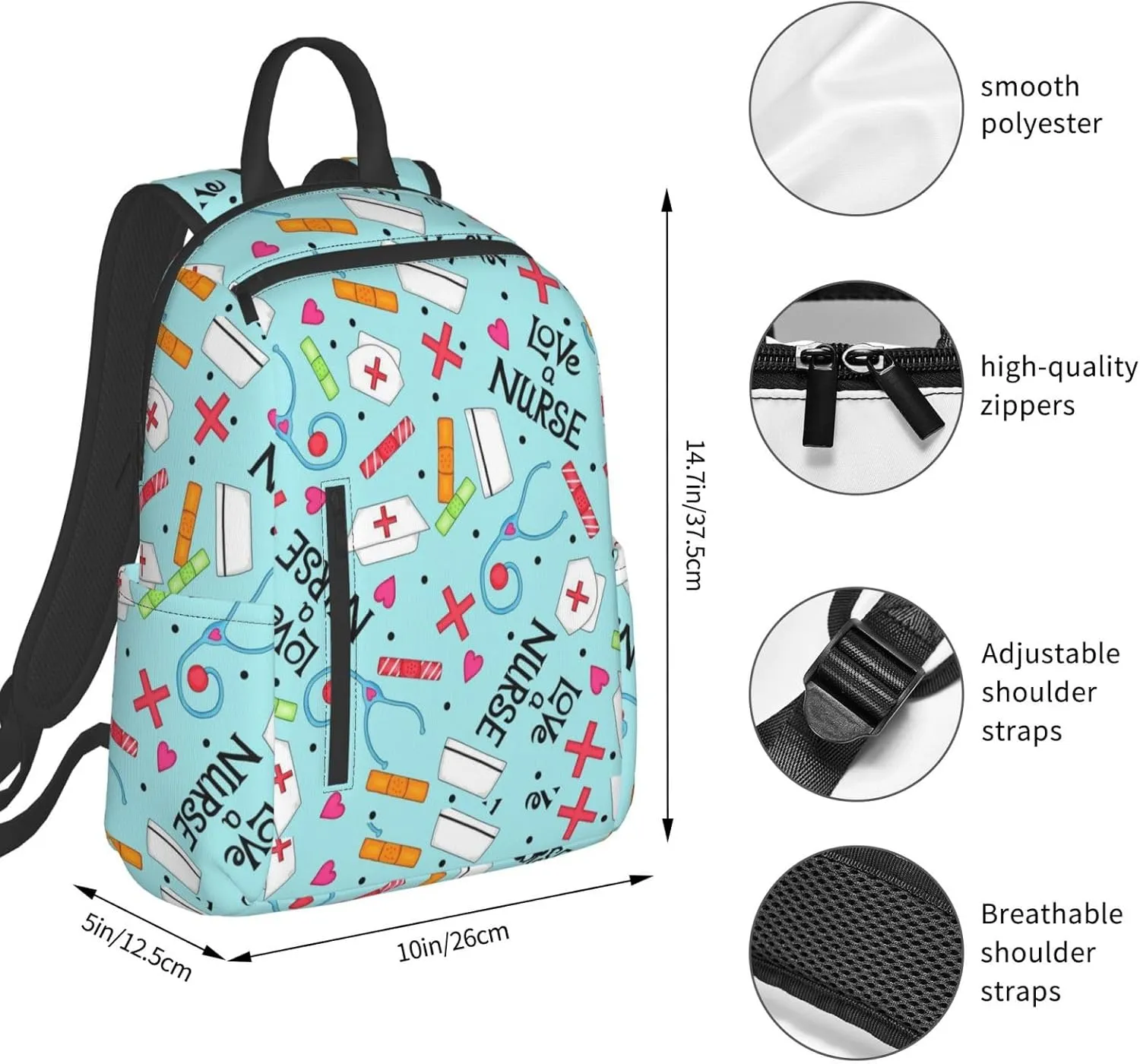 Travel laptop backpack business anti theft durable for Love A Nurse Whimsy Blue backpack college daypack gifts for men & women