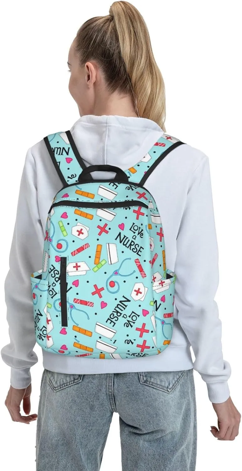 Travel laptop backpack business anti theft durable for Love A Nurse Whimsy Blue backpack college daypack gifts for men & women