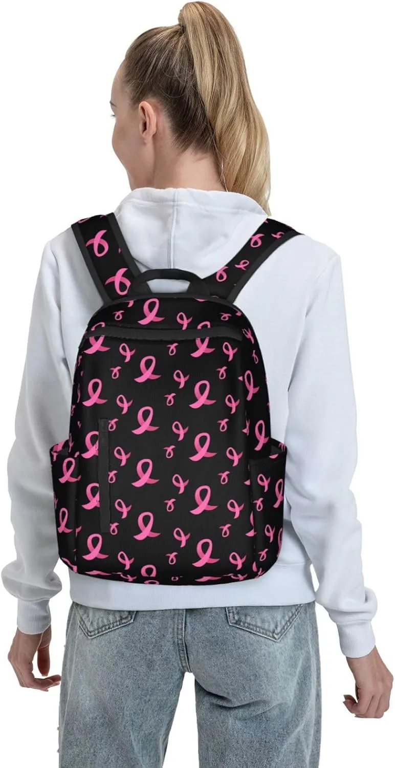 Travel Laptop Backpack Business Breast cancer awareness ribbons black College Computer Bag Gift for Men & Women
