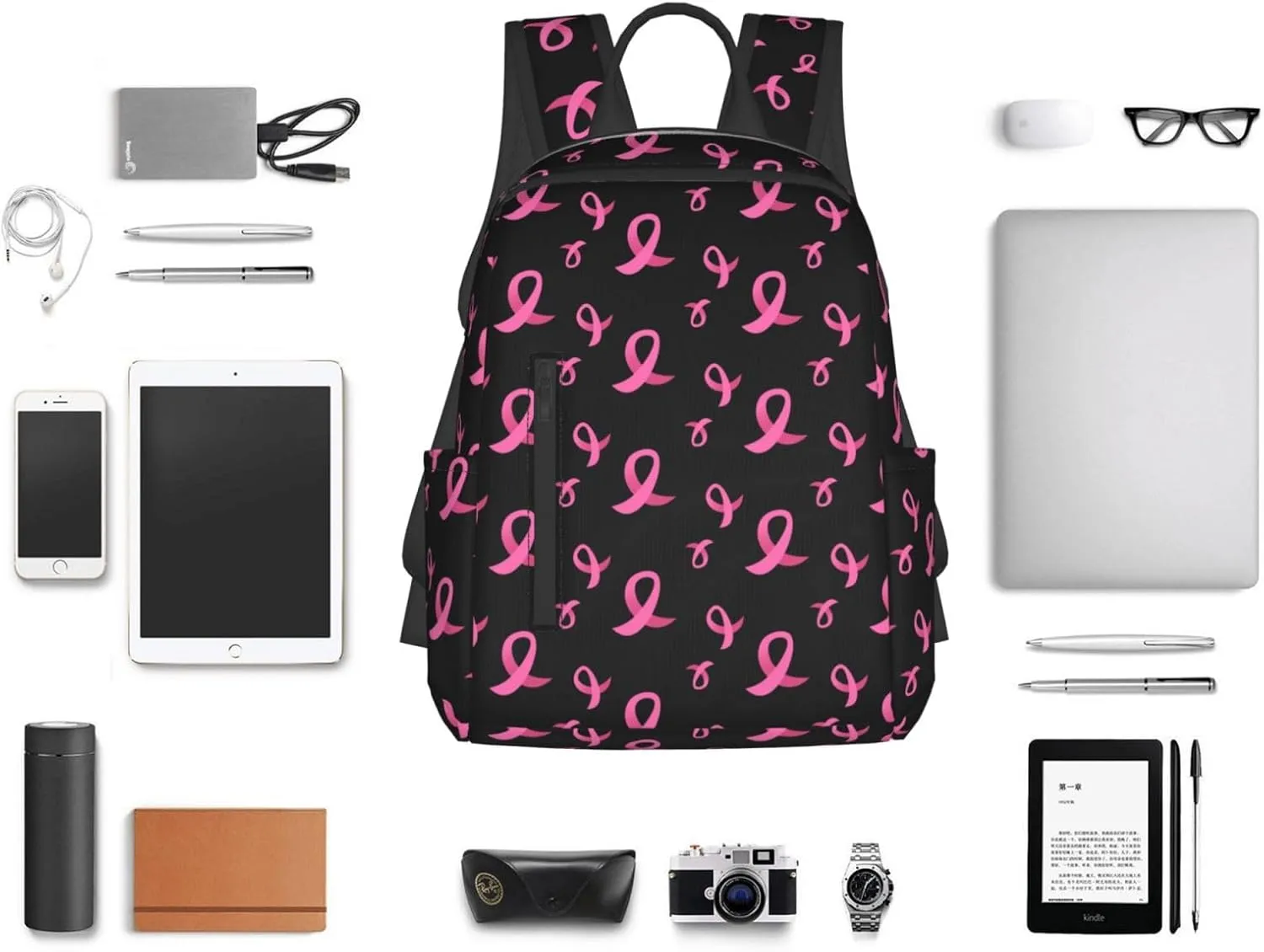 Travel Laptop Backpack Business Breast cancer awareness ribbons black College Computer Bag Gift for Men & Women