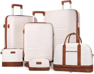 Travel Luggage Sets 6 Piece with Spinner Wheels and TSA Lock, Lightweight ABS Hard Shell Carry On Suitcase Set with 360° Double Wheels for Traveling Women (20"/24"/28")