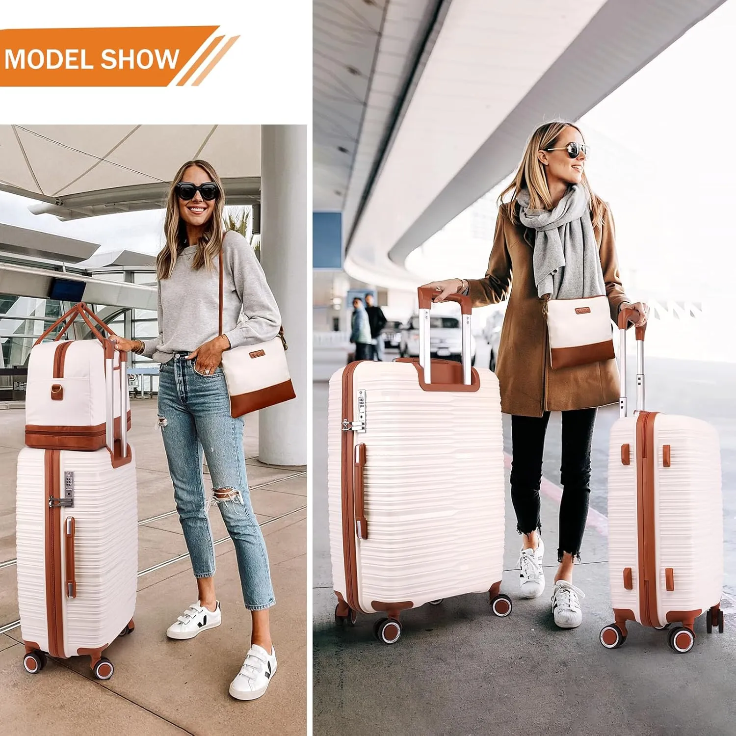 Travel Luggage Sets 6 Piece with Spinner Wheels and TSA Lock, Lightweight ABS Hard Shell Carry On Suitcase Set with 360° Double Wheels for Traveling Women (20"/24"/28")