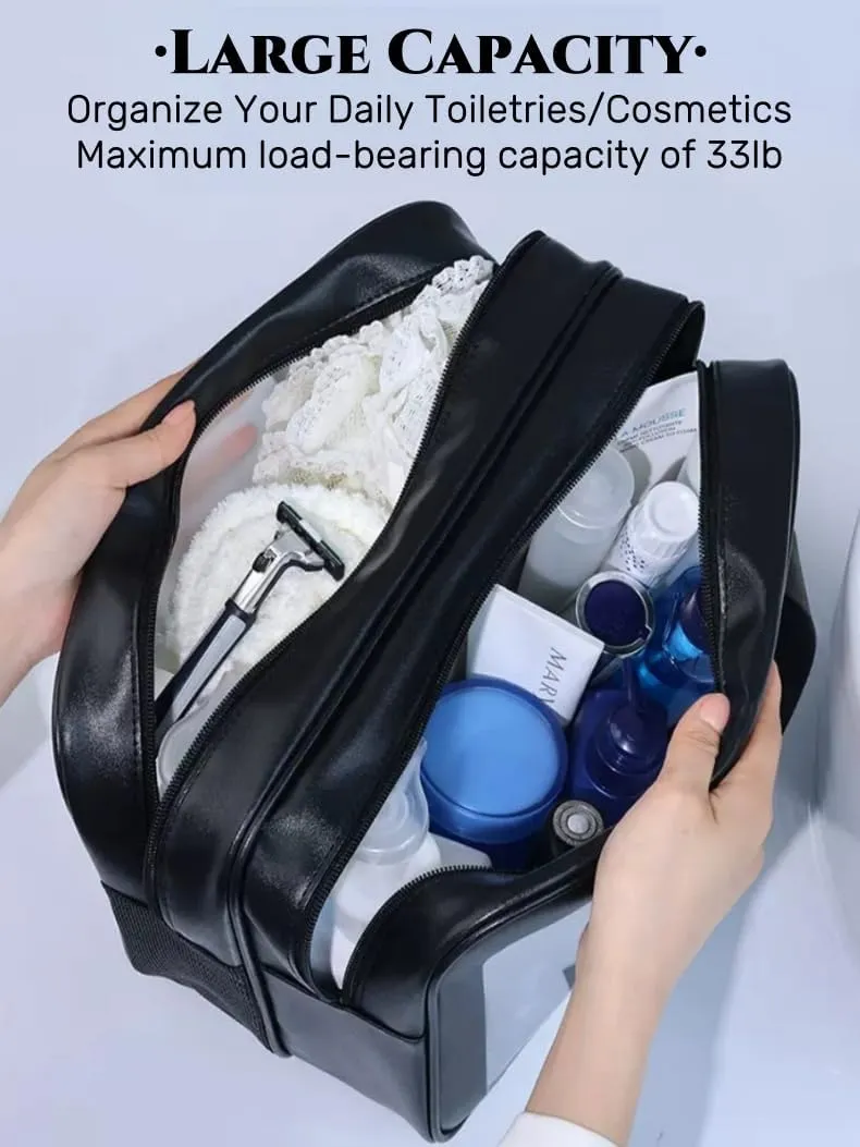 Travel Makeup Bag, Cosmetic Bag Make Up Organizer Case,Large Wide-open Pouch for Women Purse for Toiletries Accessories Brushes,Wash Bag (Black)