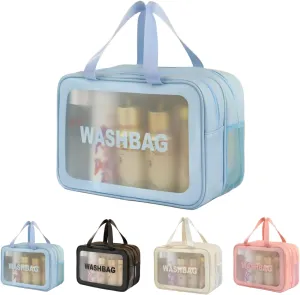 Travel Makeup Bag, Cosmetic Bag Make Up Organizer Case,Large Wide-open Pouch for Women Purse for Toiletries Accessories Brushes,Wash Bag (Blue)