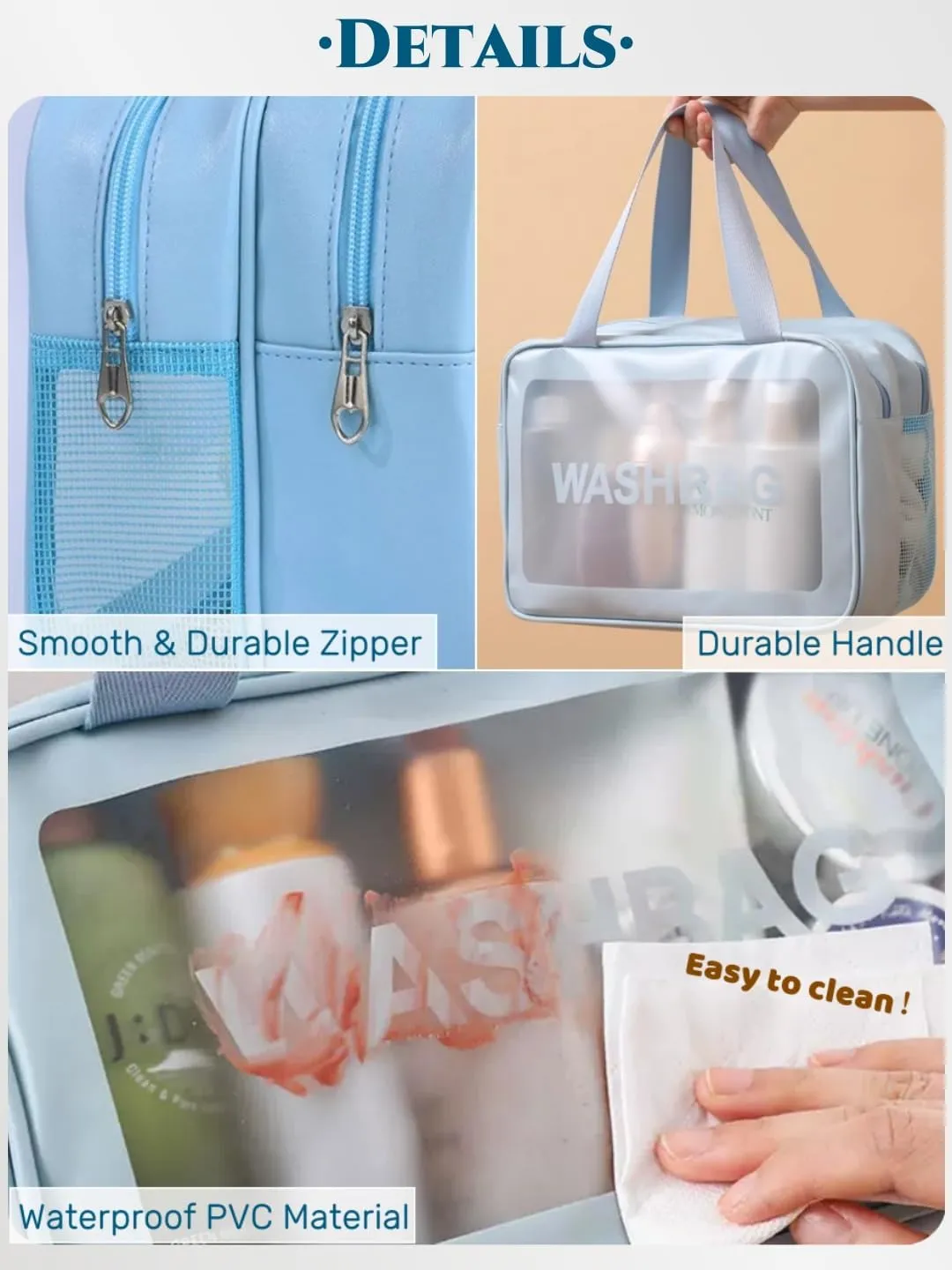 Travel Makeup Bag, Cosmetic Bag Make Up Organizer Case,Large Wide-open Pouch for Women Purse for Toiletries Accessories Brushes,Wash Bag (Blue)