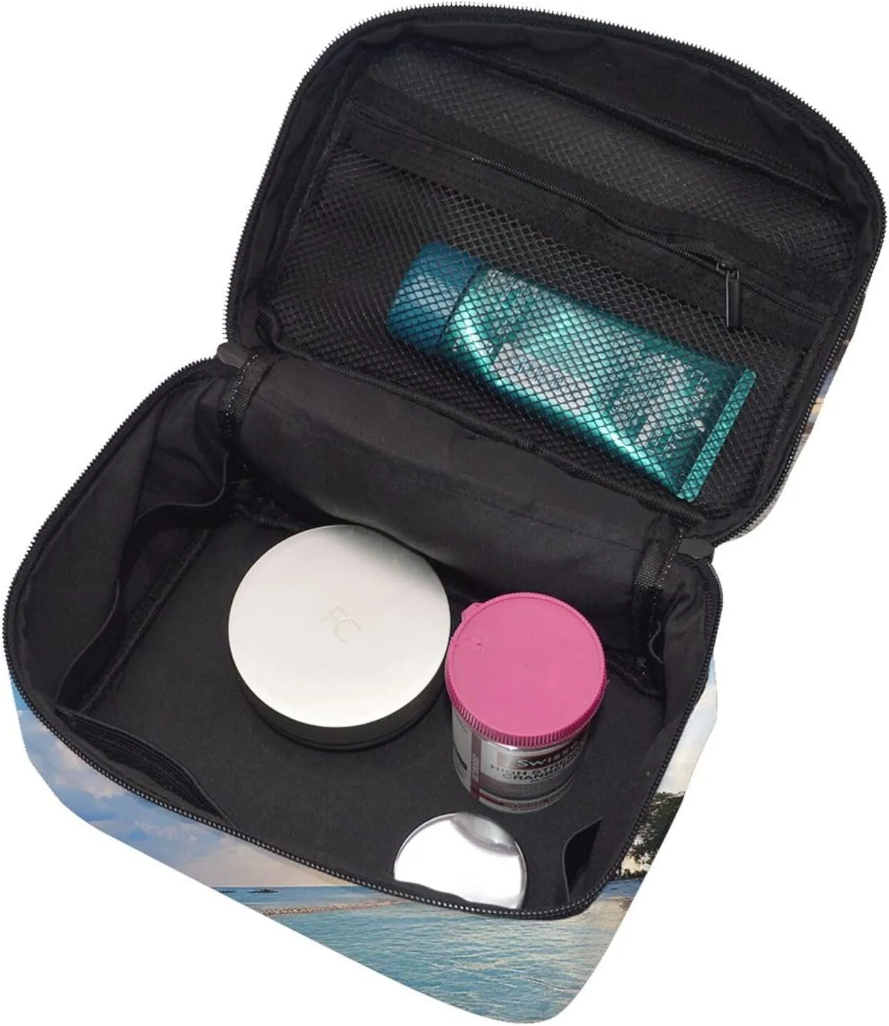 Travel Makeup Bag for Women Portable Cosmetic Bags Large Capacity Toiletry Bag Sea Island Sky Clouds Make up Organizer with Handle Travel Essentials Cosmetic Bag Case Organizer