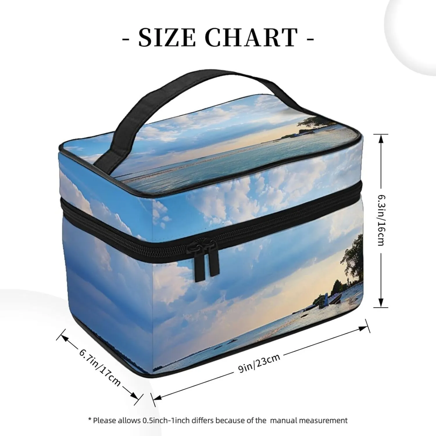 Travel Makeup Bag for Women Portable Cosmetic Bags Large Capacity Toiletry Bag Sea Island Sky Clouds Make up Organizer with Handle Travel Essentials Cosmetic Bag Case Organizer