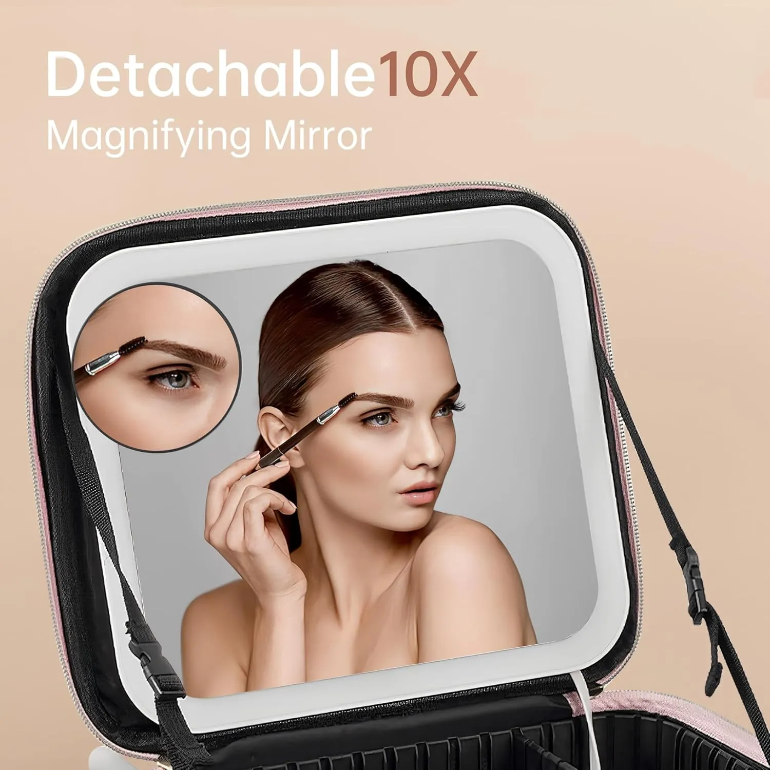 Travel Makeup Bag with LED Mirror, Cosmetic Bag Organizer, Waterproof Travel Cosmetic Bags with Adjustable Dividers, Makeup Case Ideal Gift for Mothers Women and Girls (pink)