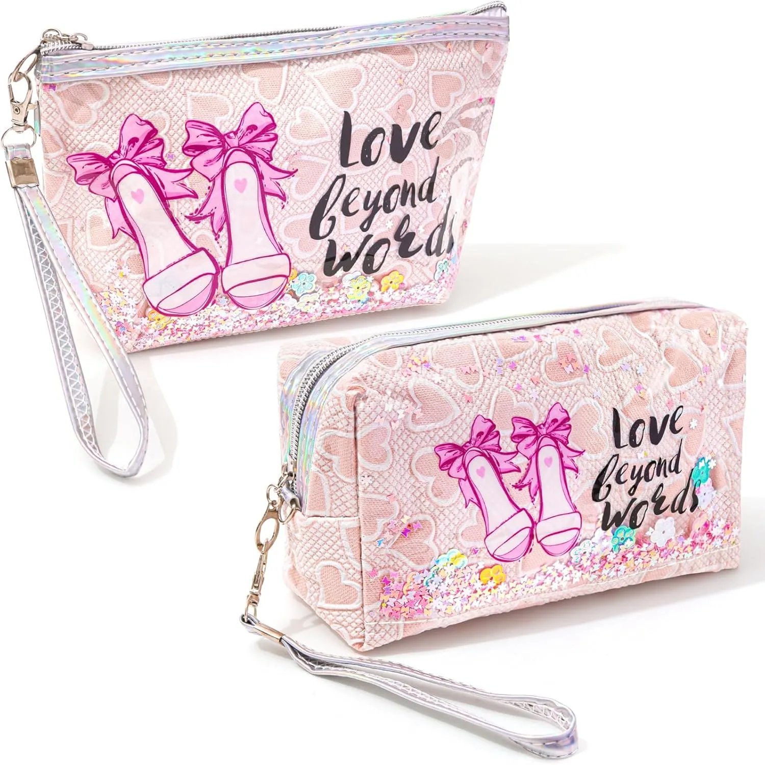 Travel Makeup Bag,Portable Cosmetic Bag, Large Capacity Travel Cosmetic Case Organizer, For Women Toiletry Bag With Zipper And Handle AB1 2 PACK
