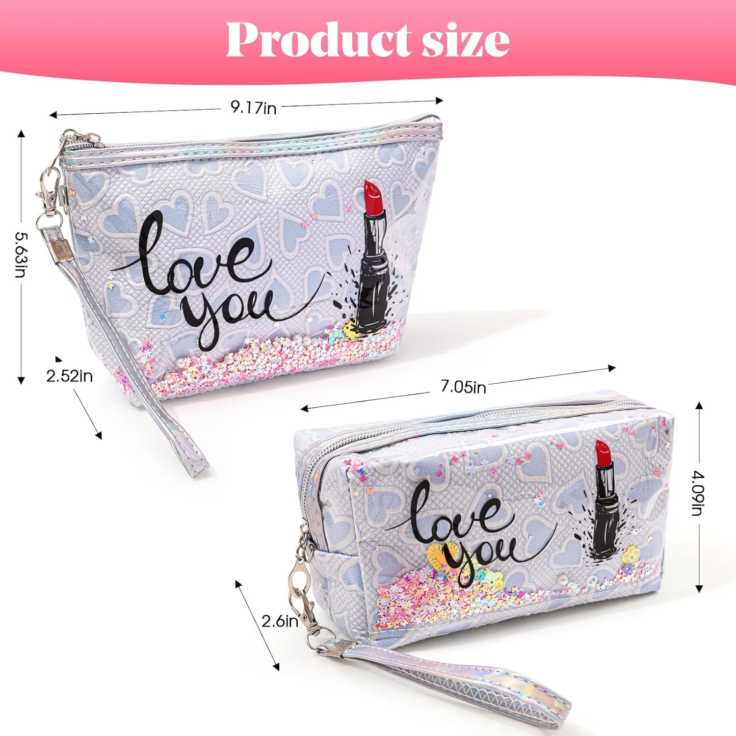 Travel Makeup Bag,Portable Cosmetic Bag, Large Capacity Travel Cosmetic Case Organizer, For Women Toiletry Bag With Zipper And Handle Heart-AB13 4 PACK