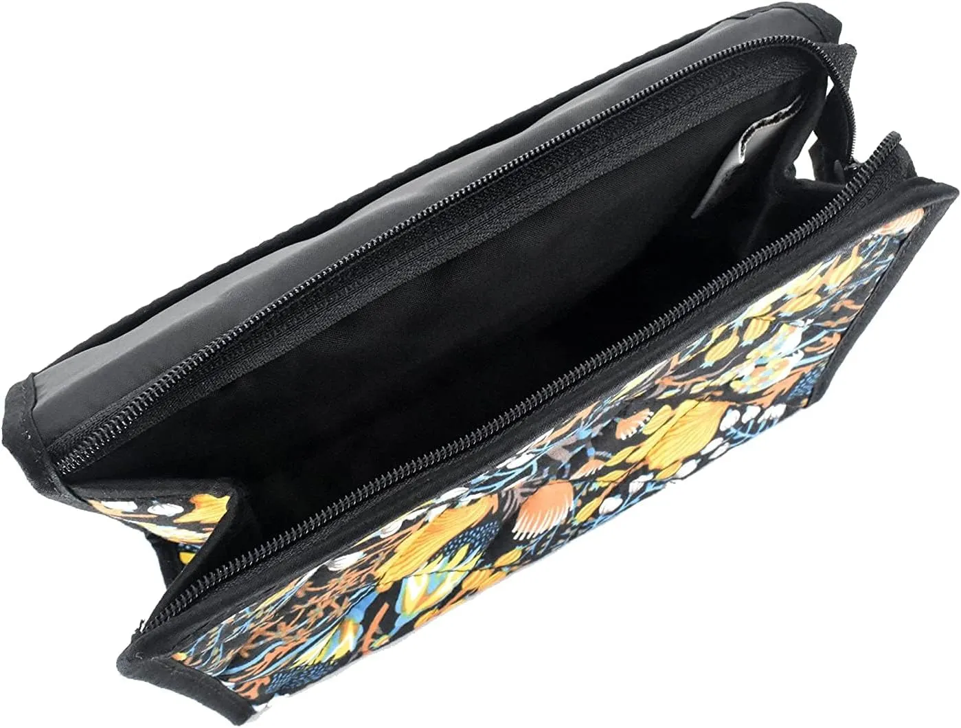 Travel Portable Purse Size Makeup Case Cosmetic Bag with Mirror, Quilted Cotton, Gold Black Gingko