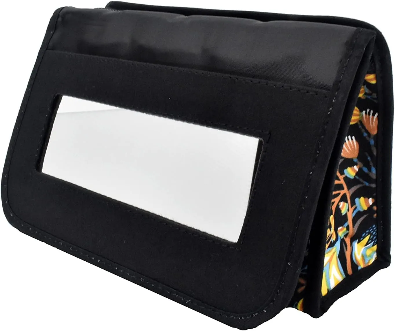 Travel Portable Purse Size Makeup Case Cosmetic Bag with Mirror, Quilted Cotton, Gold Black Gingko
