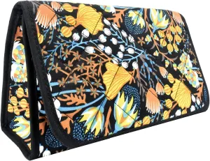 Travel Portable Purse Size Makeup Case Cosmetic Bag with Mirror, Quilted Cotton, Gold Black Gingko