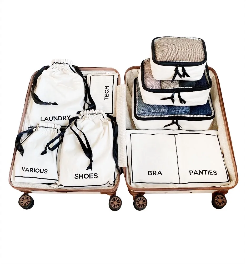 Travel Set, Packing Cubes & Bags – 8 pcs – Cream