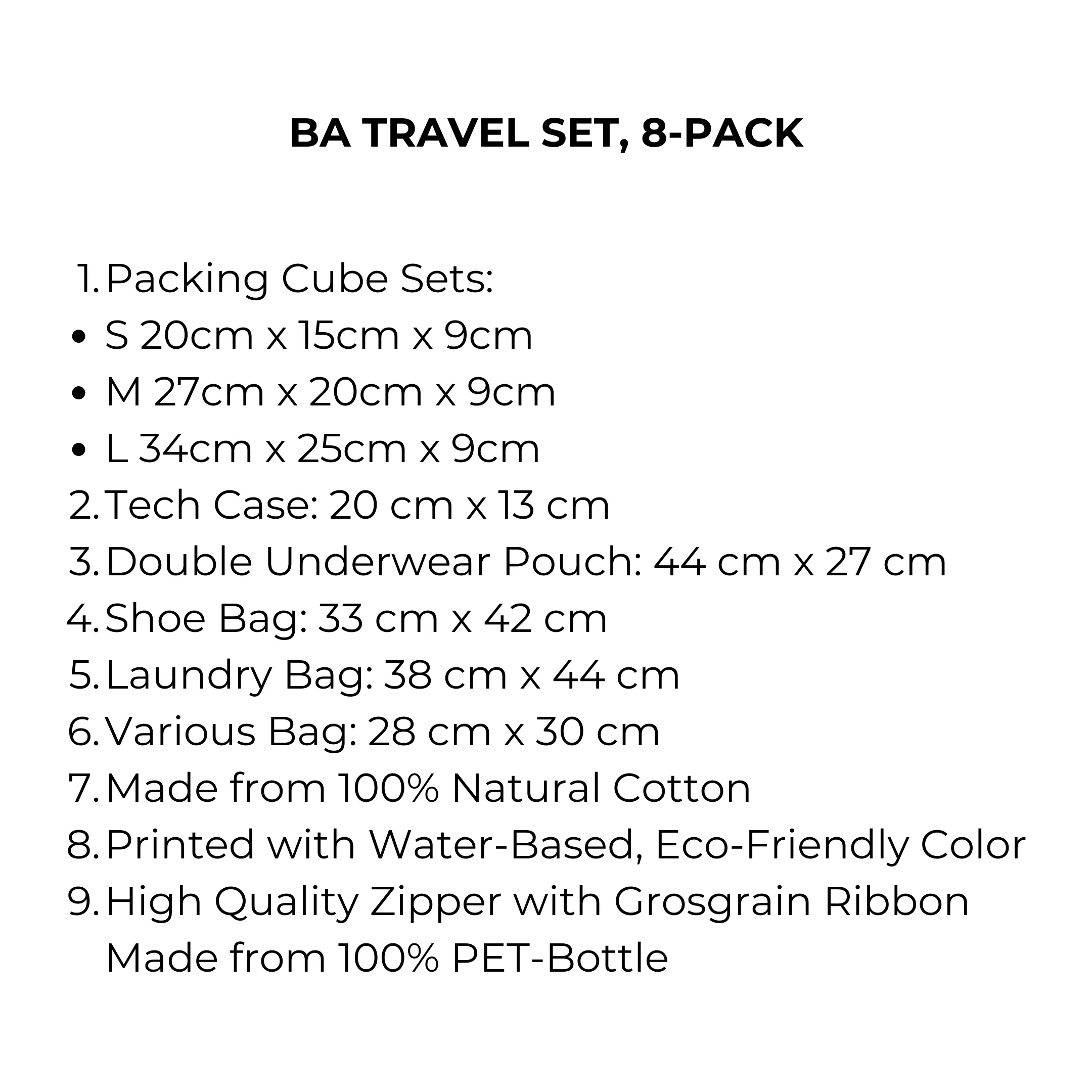 Travel Set, Packing Cubes & Bags – 8 pcs – Cream